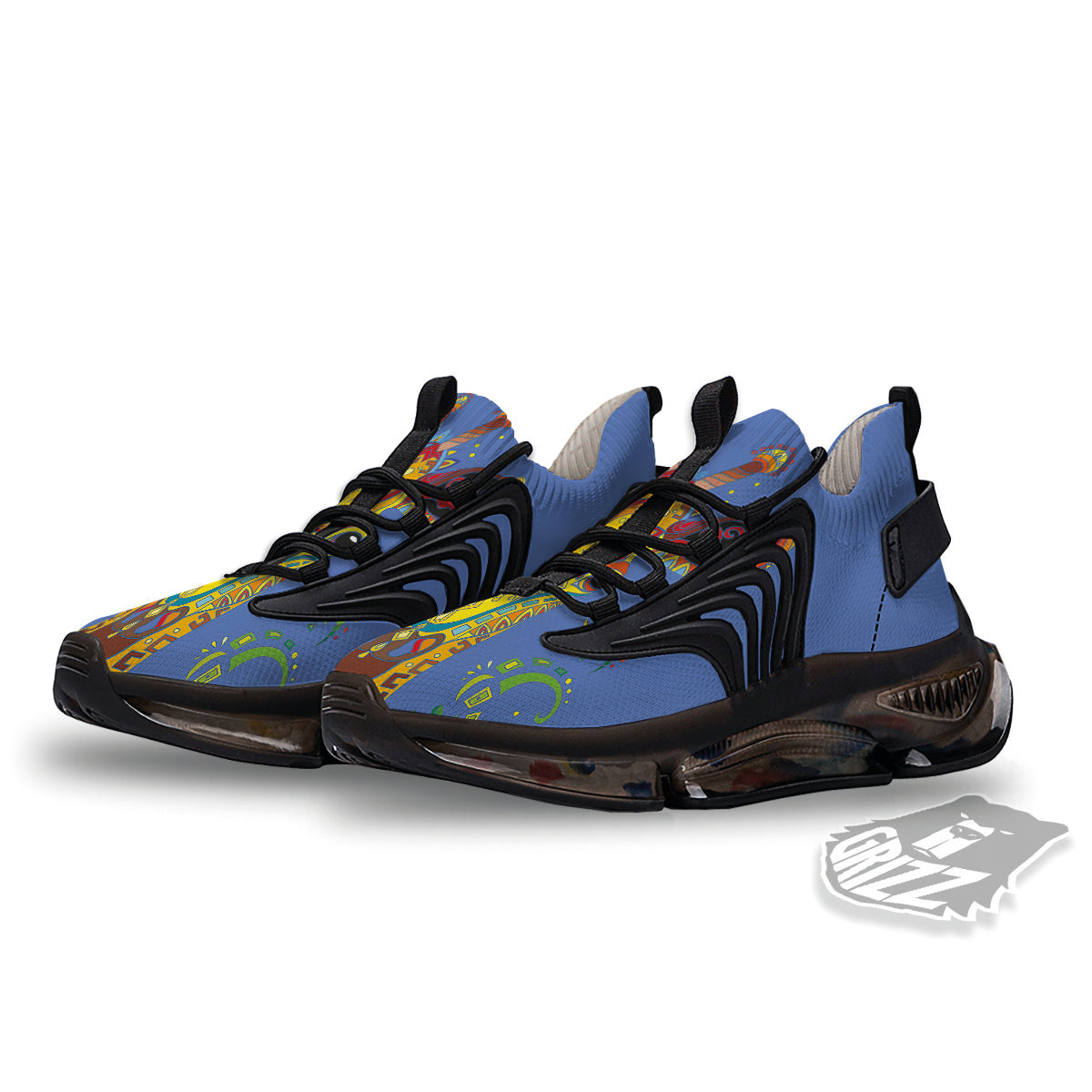 Portrait Giraffe Colorful Print Black Gym Shoes-grizzshop