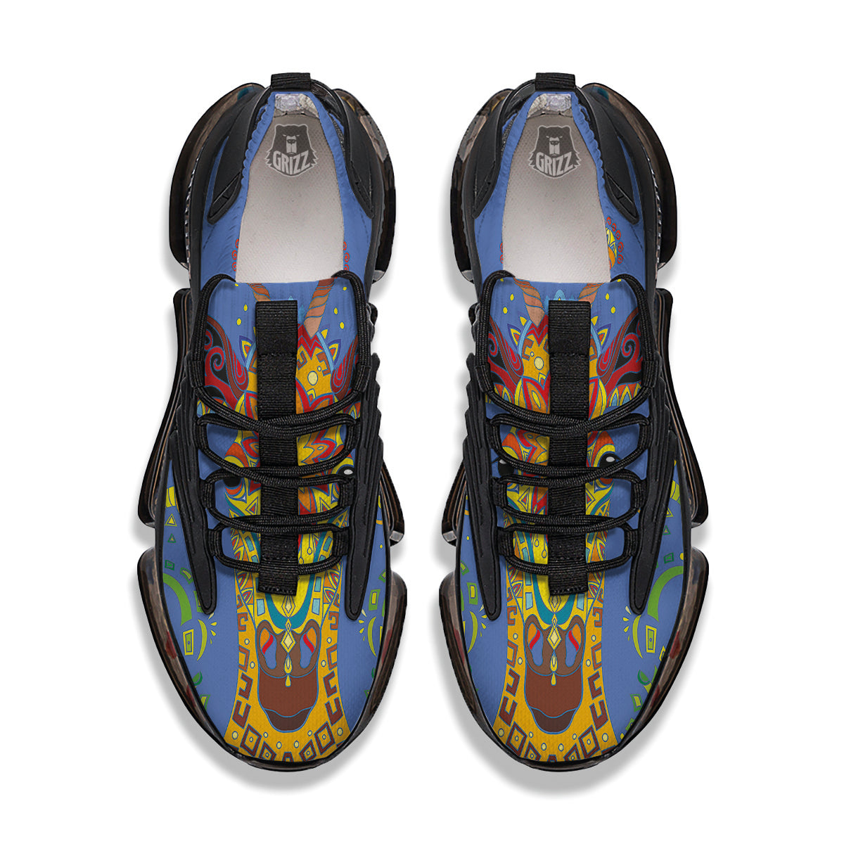 Portrait Giraffe Colorful Print Black Gym Shoes-grizzshop