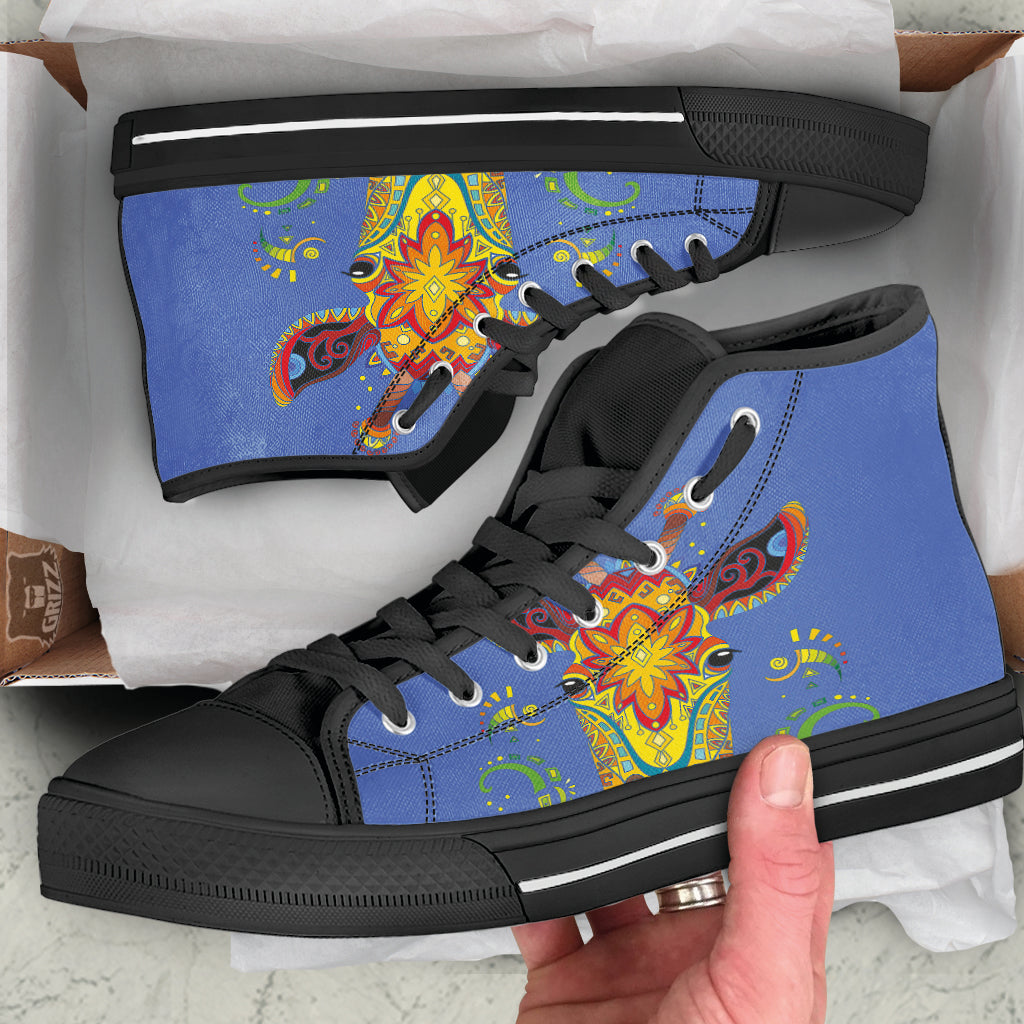 Portrait Giraffe Colorful Print Black High Top Shoes-grizzshop