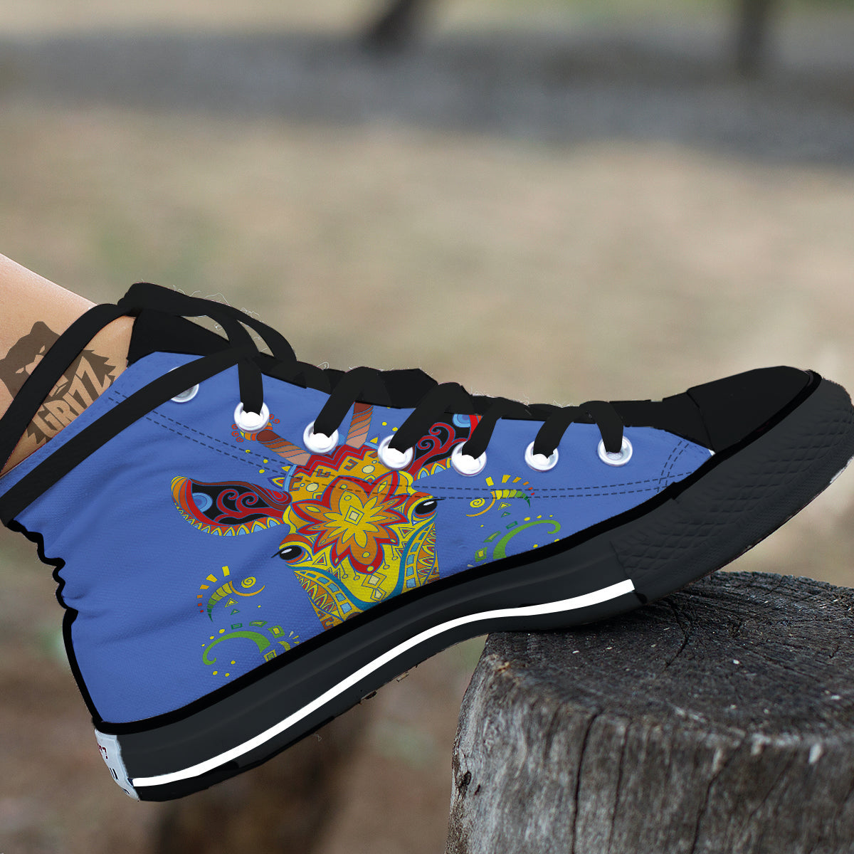 Portrait Giraffe Colorful Print Black High Top Shoes-grizzshop