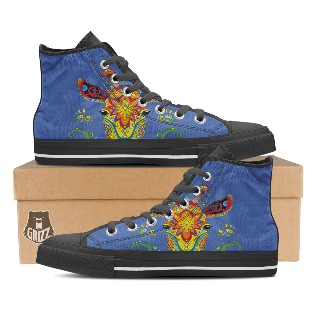 Portrait Giraffe Colorful Print Black High Top Shoes-grizzshop