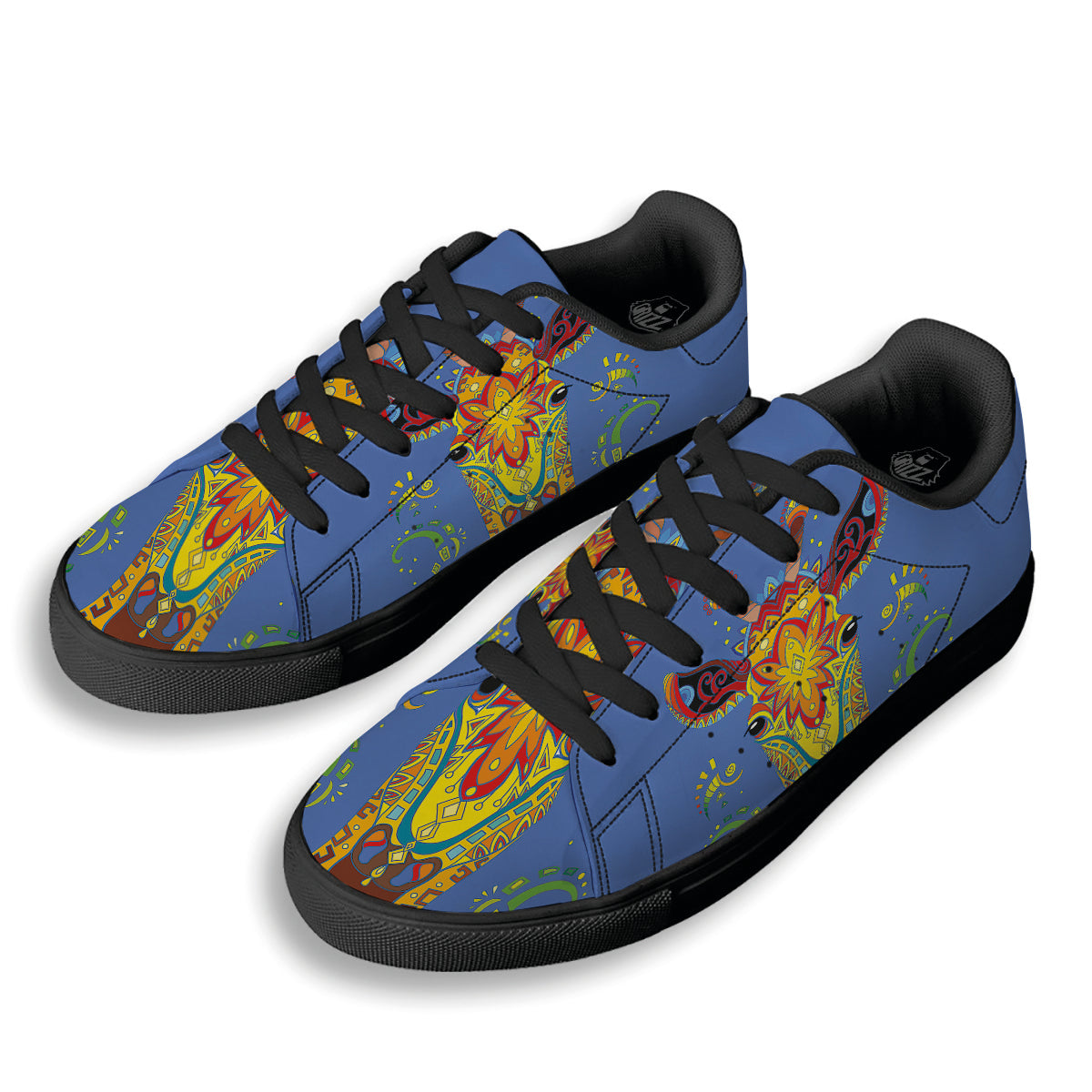 Portrait Giraffe Colorful Print Black Low Top Sneakers-grizzshop