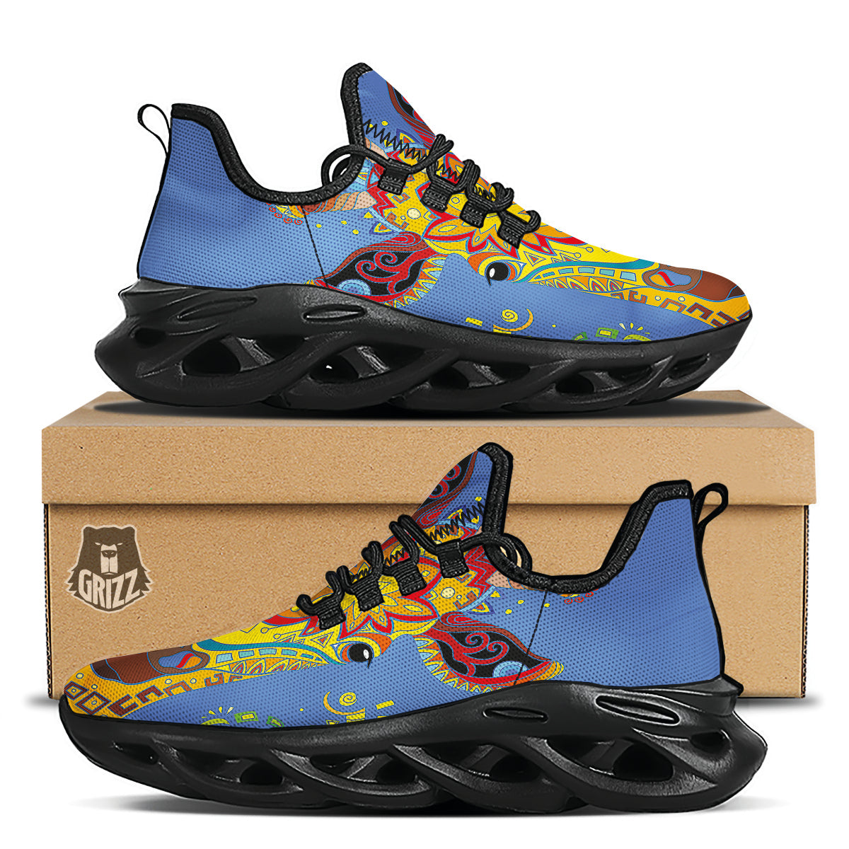 Portrait Giraffe Colorful Print Black Running Shoes-grizzshop