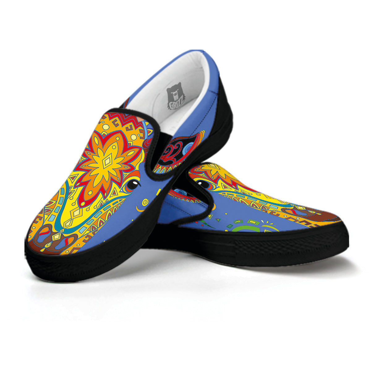 Portrait Giraffe Colorful Print Black Slip On Shoes-grizzshop