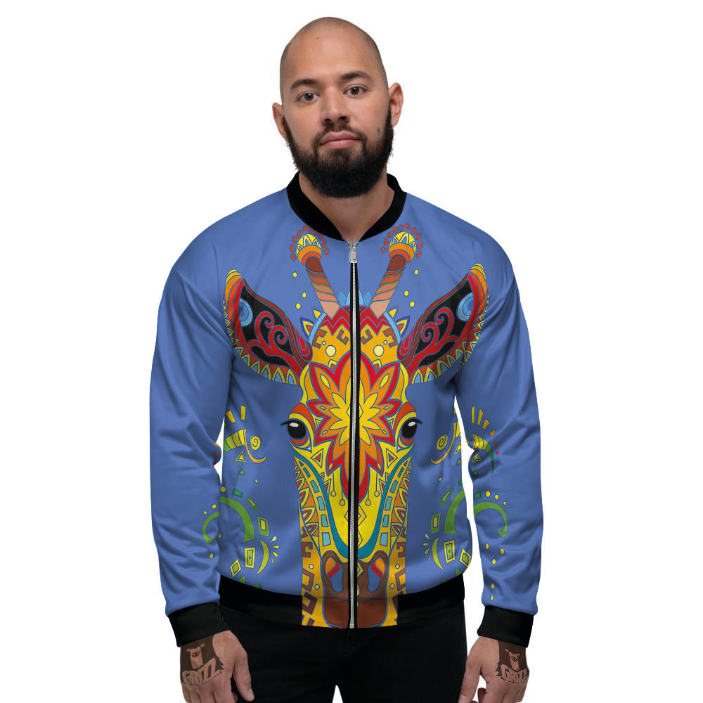 Portrait Giraffe Colorful Print Men's Bomber Jacket-grizzshop