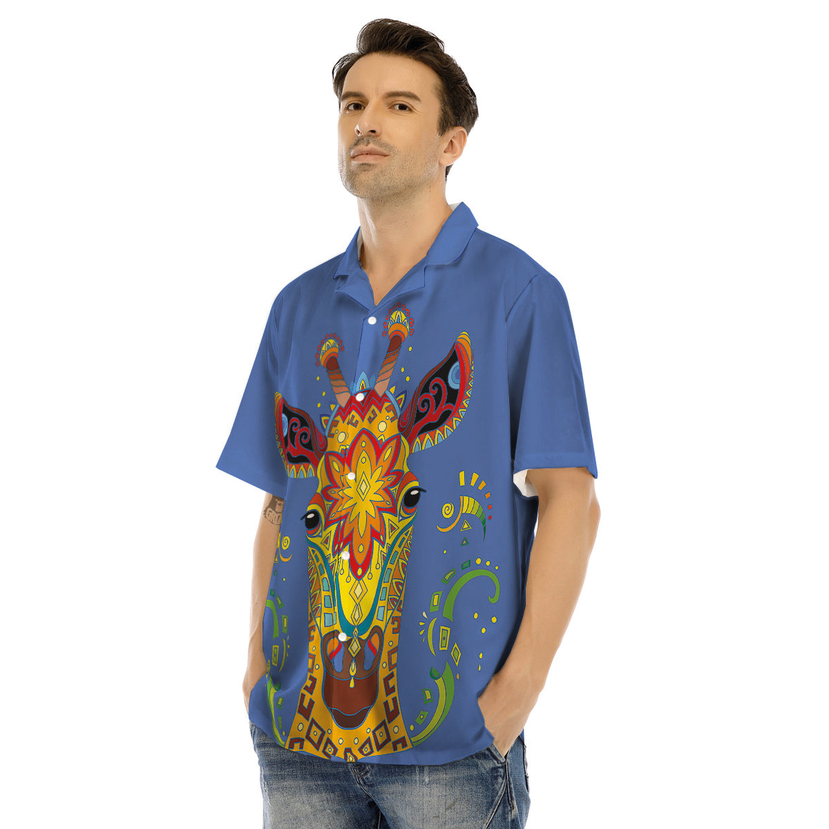 Portrait Giraffe Colorful Print Men's Hawaiian Shirt-grizzshop