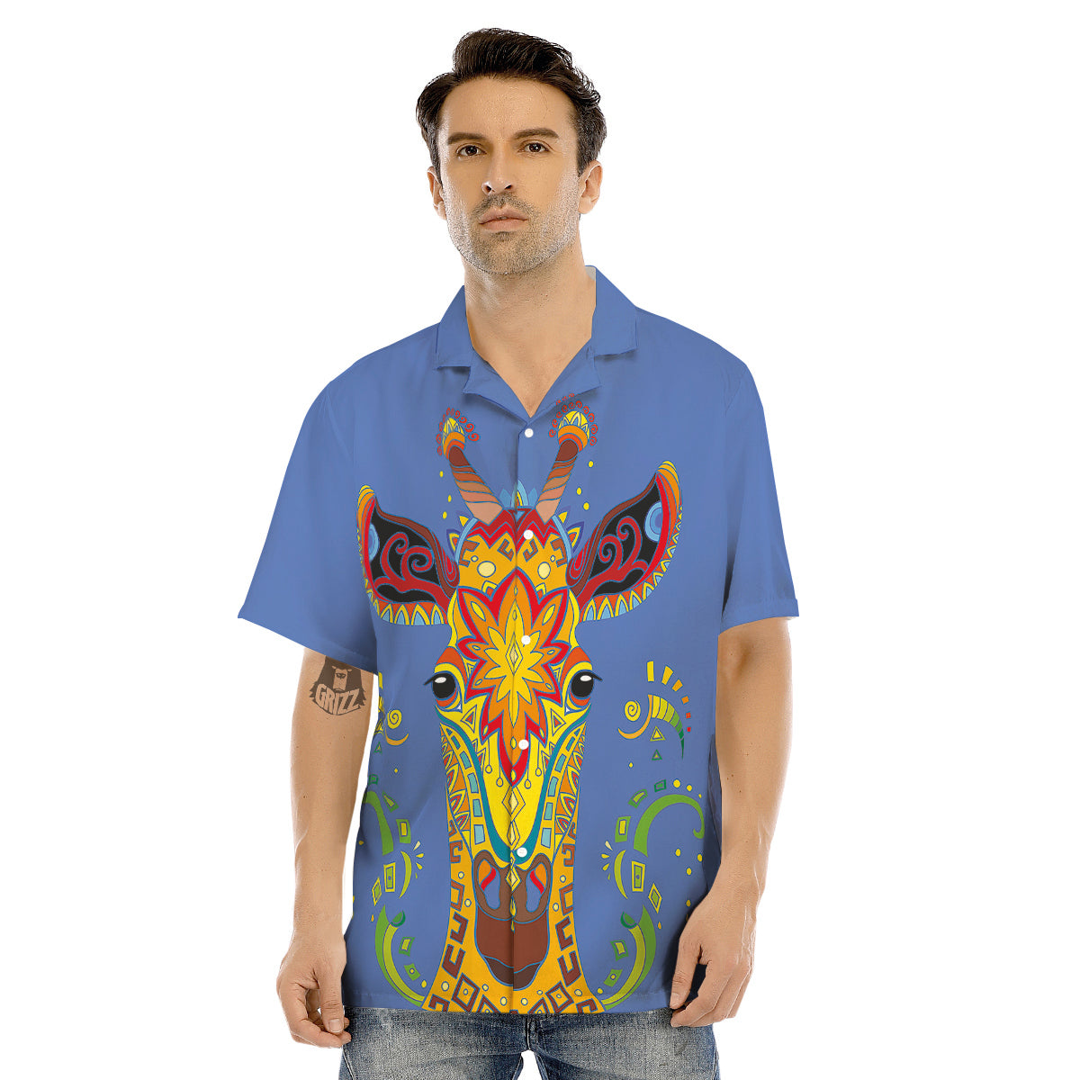 Portrait Giraffe Colorful Print Men's Hawaiian Shirt-grizzshop