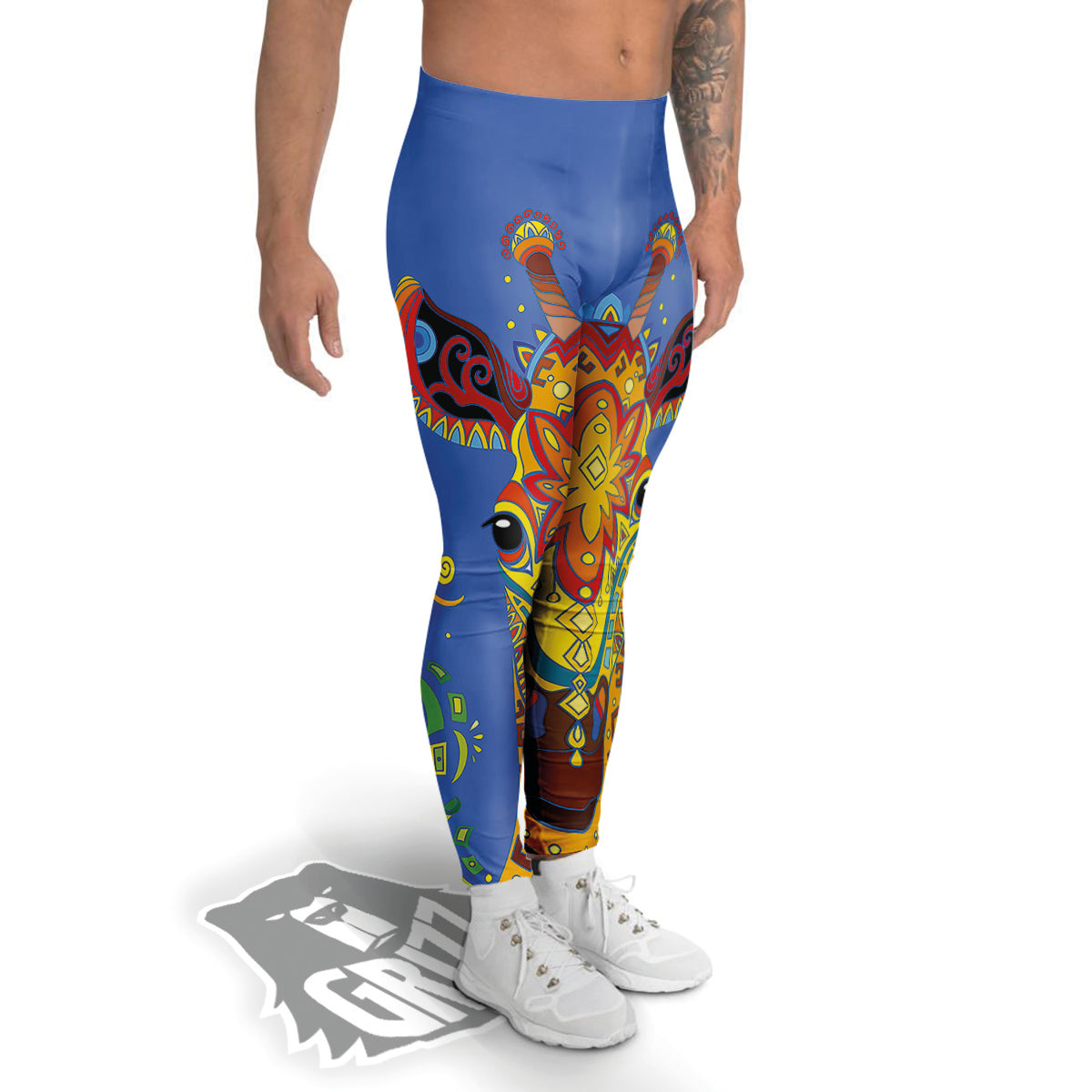 Portrait Giraffe Colorful Print Men's Leggings-grizzshop