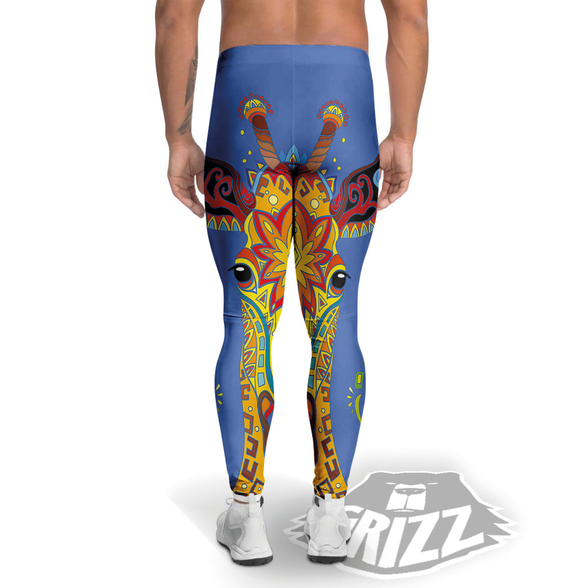 Portrait Giraffe Colorful Print Men's Leggings-grizzshop