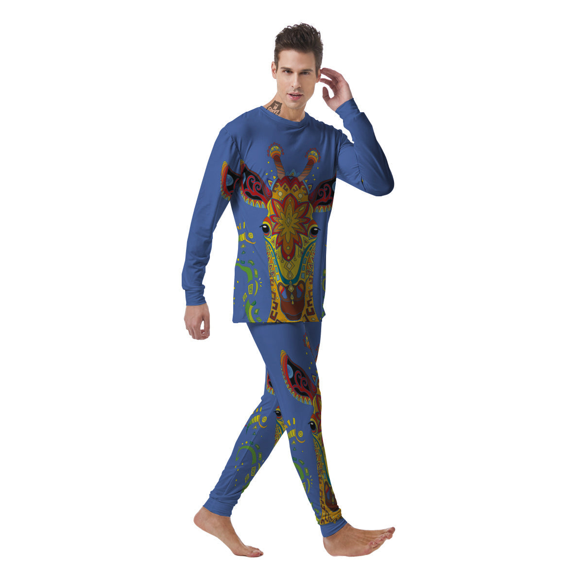 Portrait Giraffe Colorful Print Men's Pajamas-grizzshop