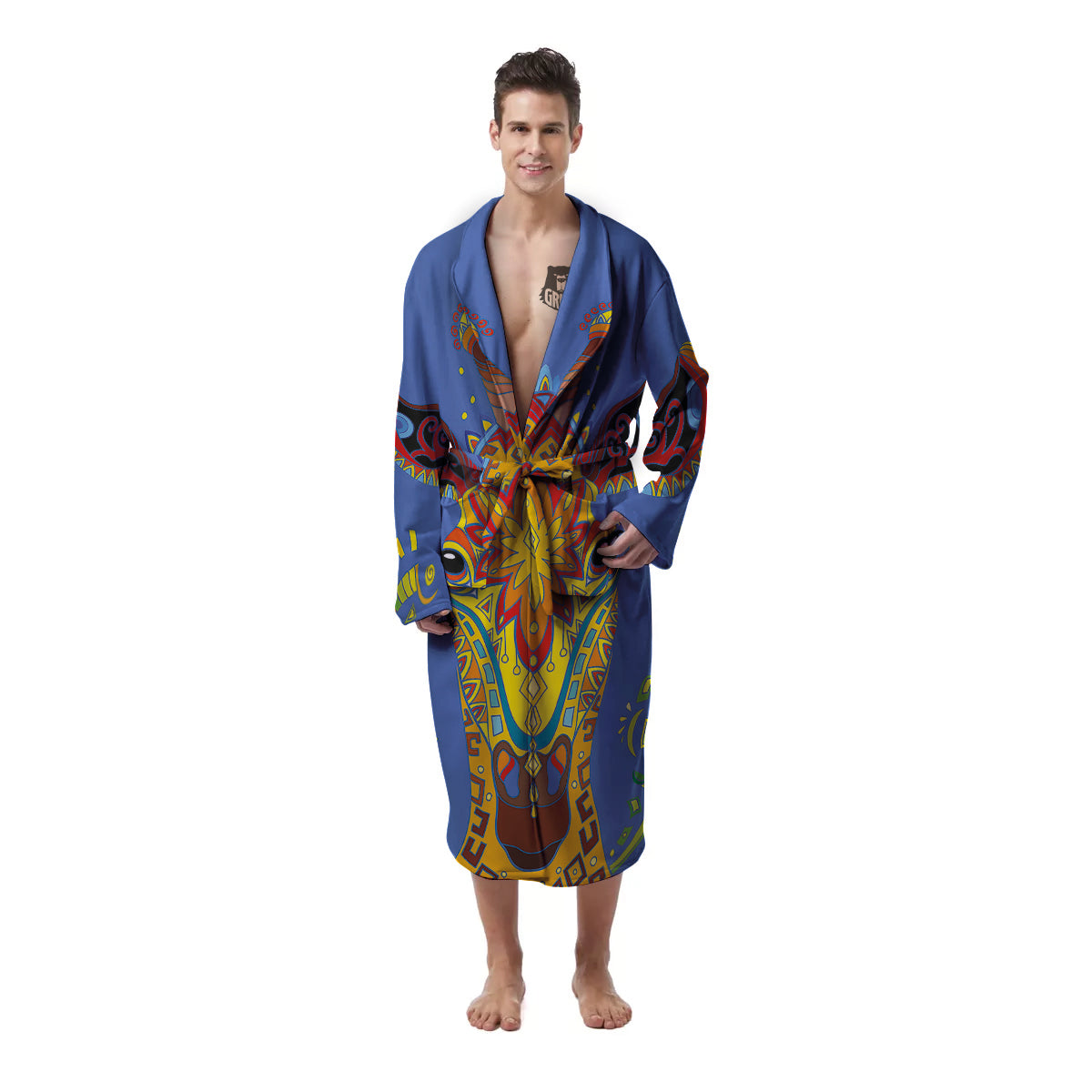 Portrait Giraffe Colorful Print Men's Robe-grizzshop