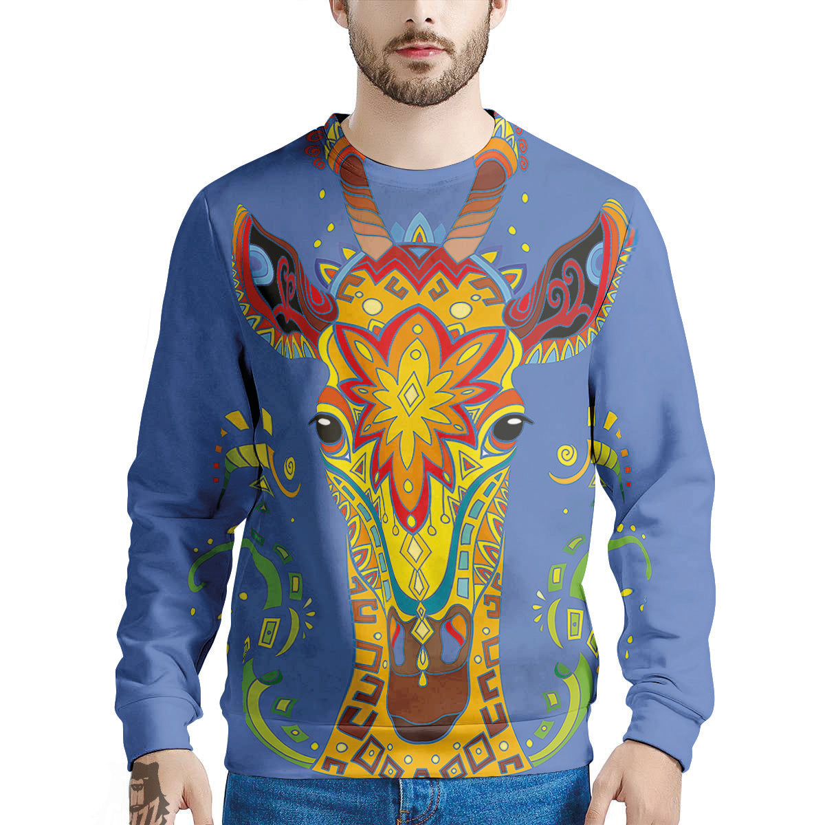 Portrait Giraffe Colorful Print Men's Sweatshirt-grizzshop