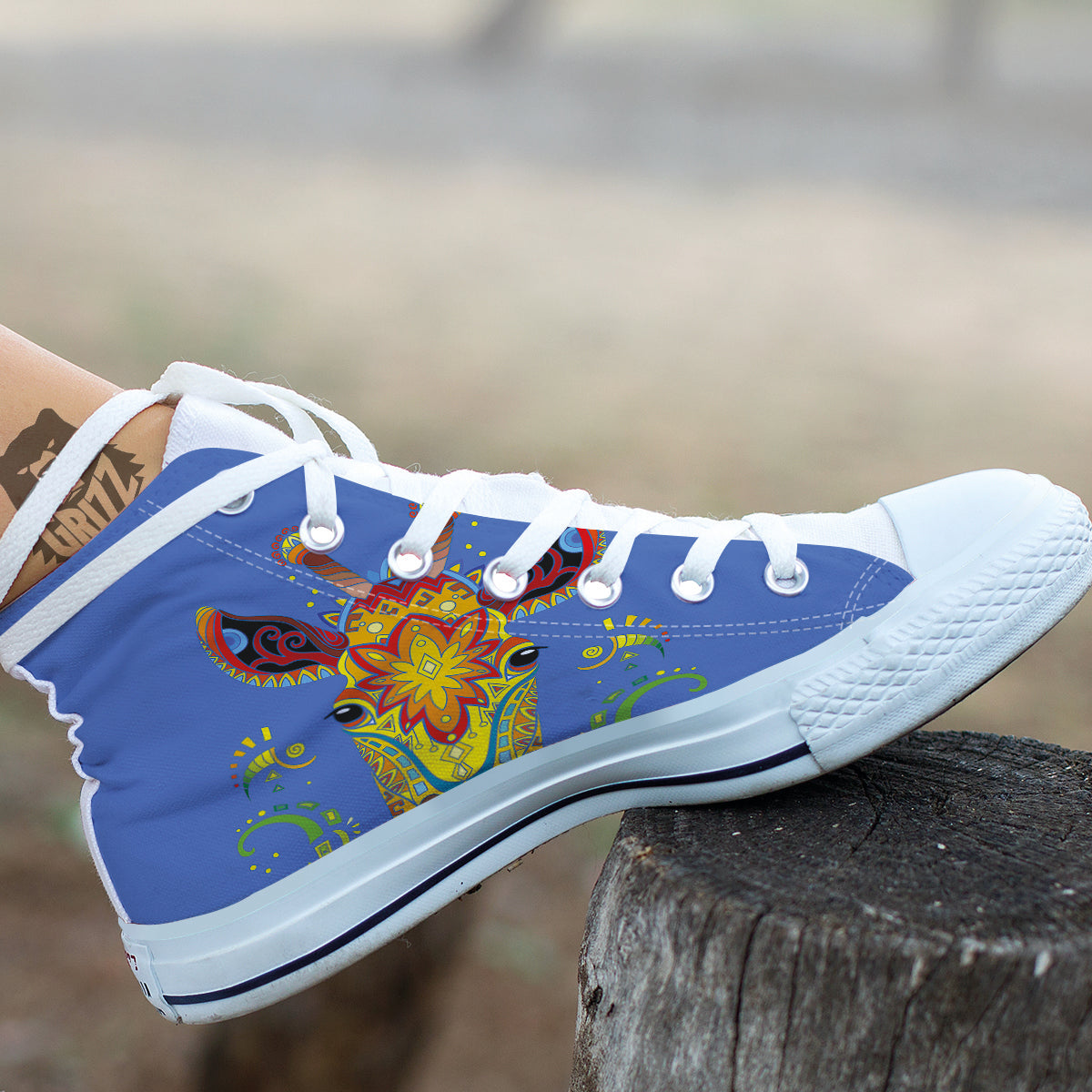 Portrait Giraffe Colorful Print White High Top Shoes-grizzshop