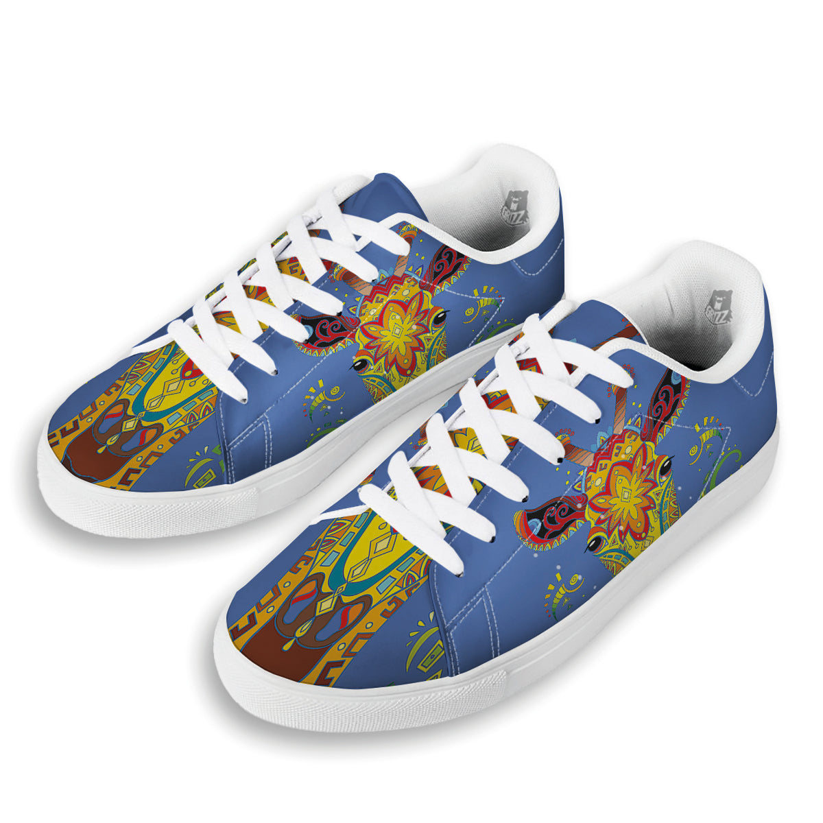 Portrait Giraffe Colorful Print White Low Top Sneakers-grizzshop