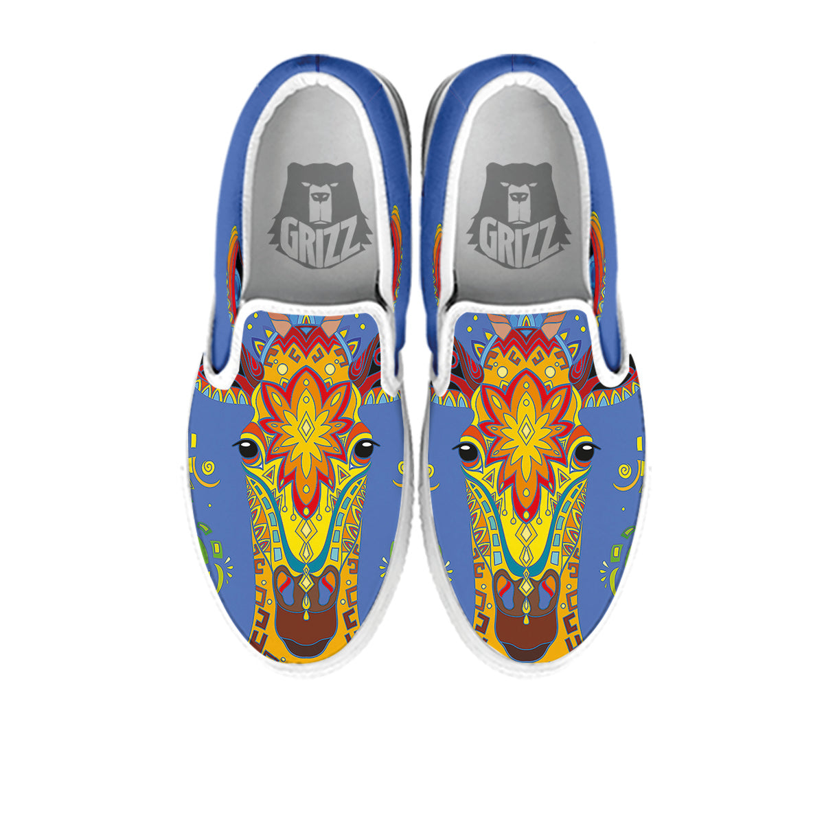 Portrait Giraffe Colorful Print White Slip On Shoes-grizzshop