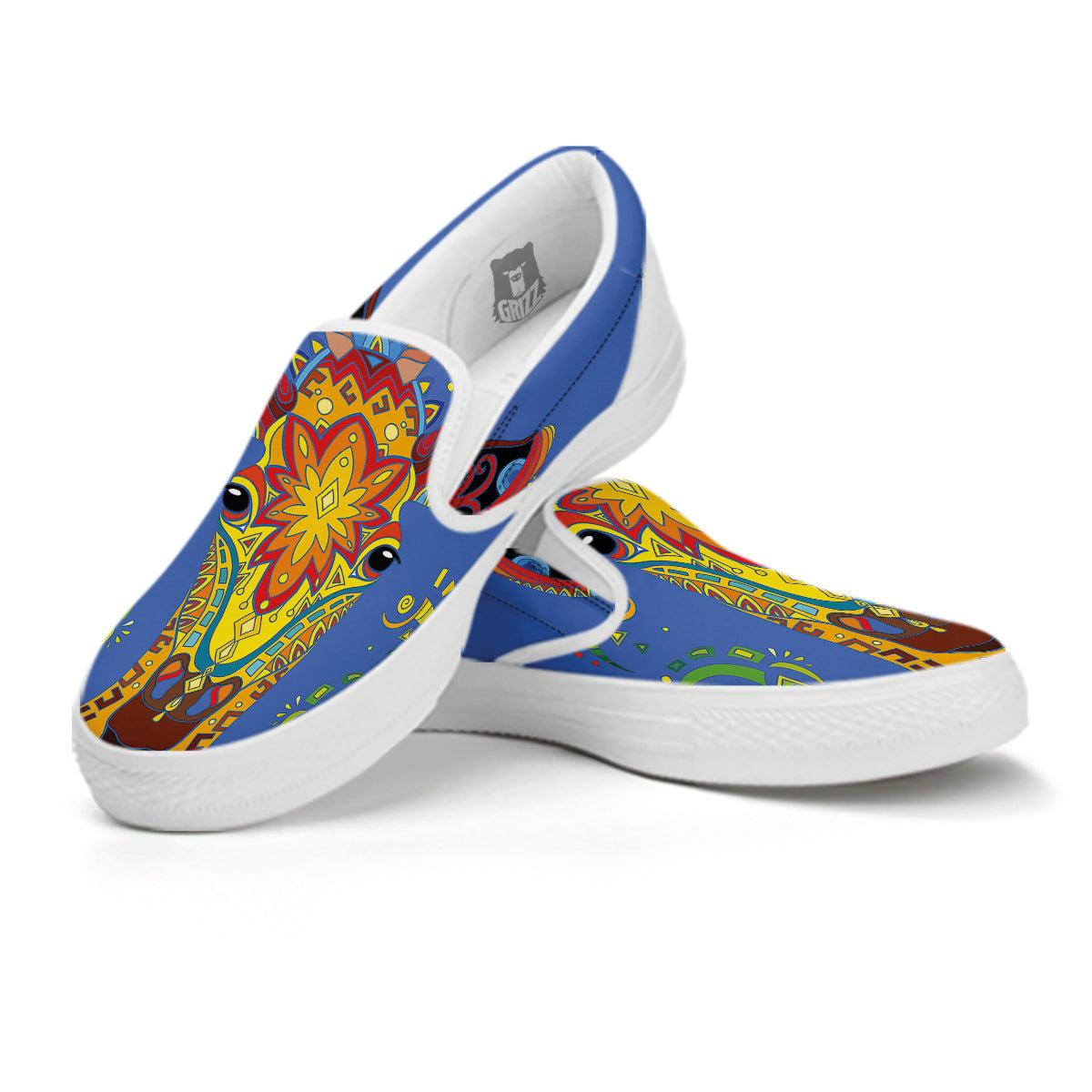 Portrait Giraffe Colorful Print White Slip On Shoes-grizzshop