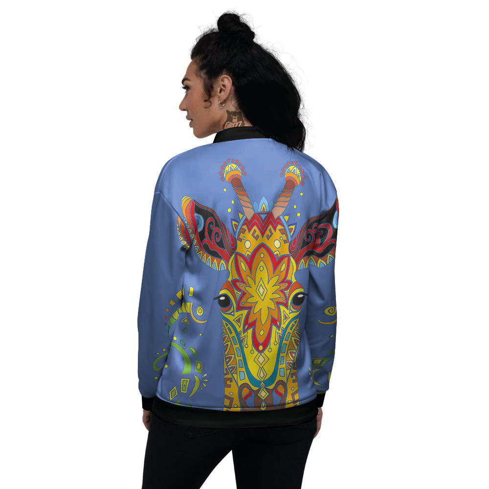 Portrait Giraffe Colorful Print Women's Bomber Jacket-grizzshop
