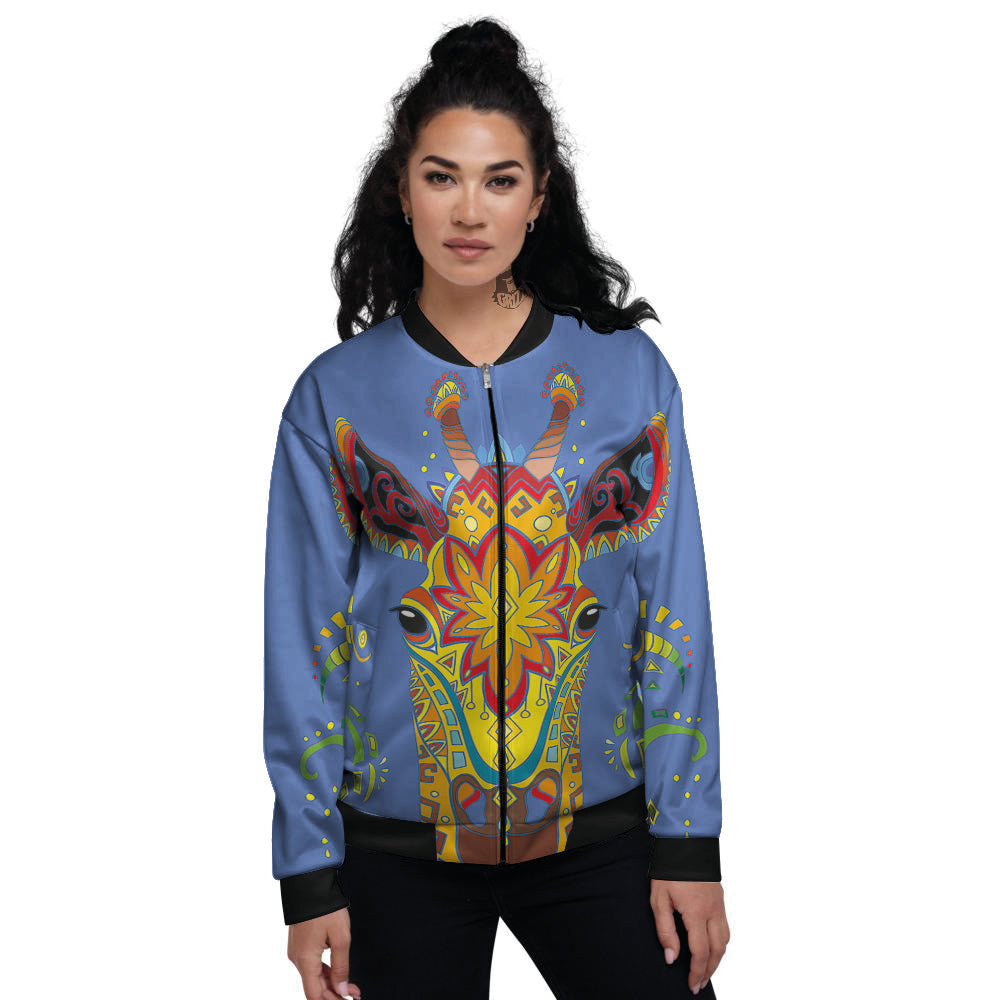 Portrait Giraffe Colorful Print Women's Bomber Jacket-grizzshop