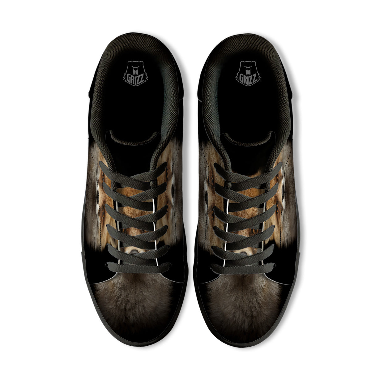 Portrait Head Fox Print Black Low Top Sneakers-grizzshop