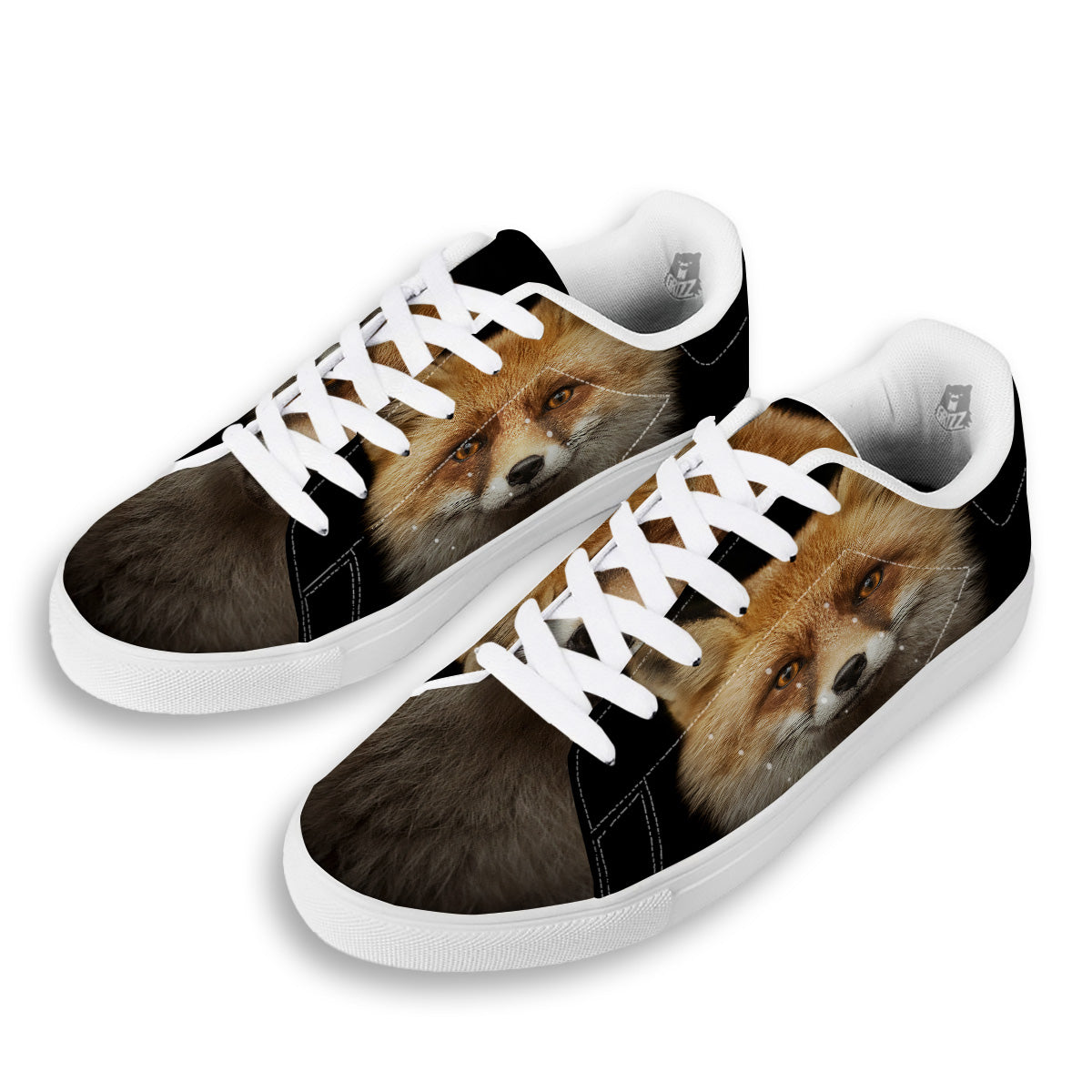 Portrait Head Fox Print White Low Top Sneakers-grizzshop