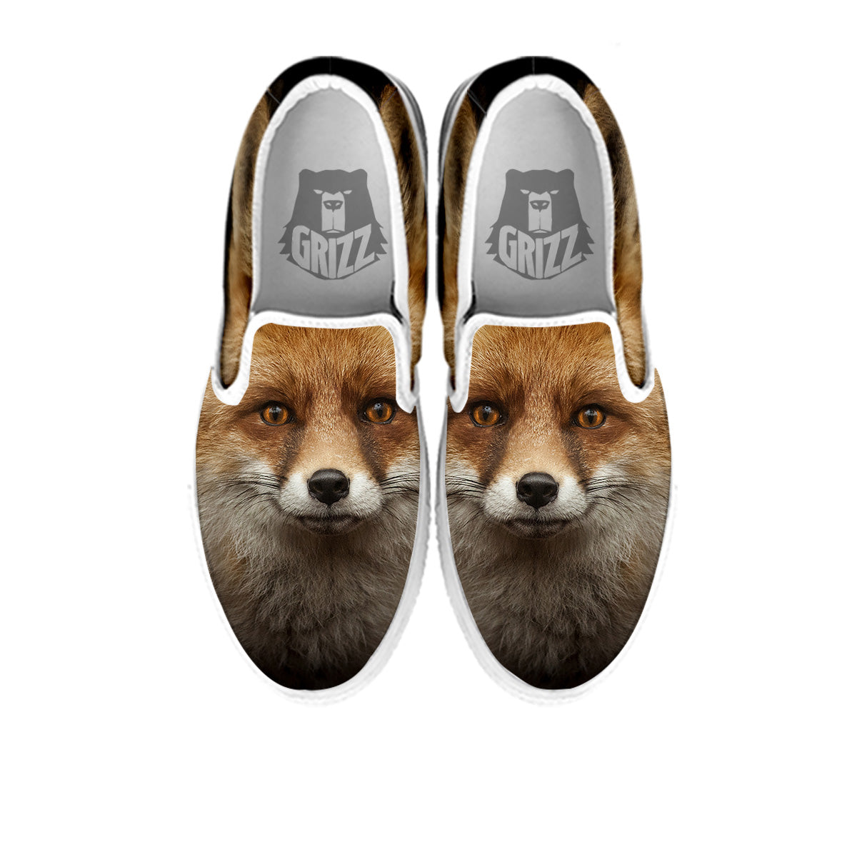 Portrait Head Fox Print White Slip On Shoes-grizzshop