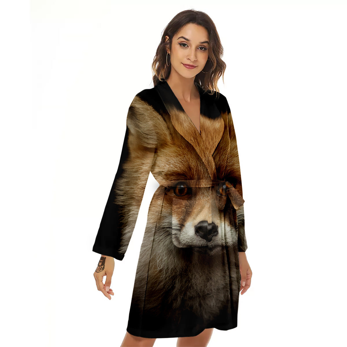 Portrait Head Fox Print Women's Robe-grizzshop