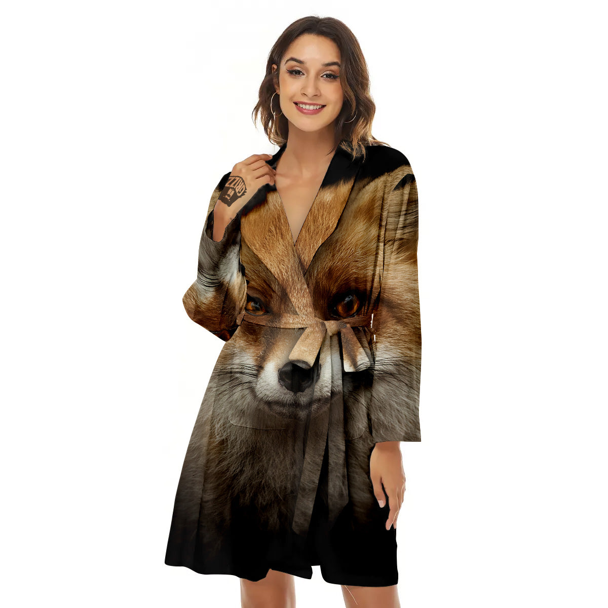 Portrait Head Fox Print Women's Robe-grizzshop