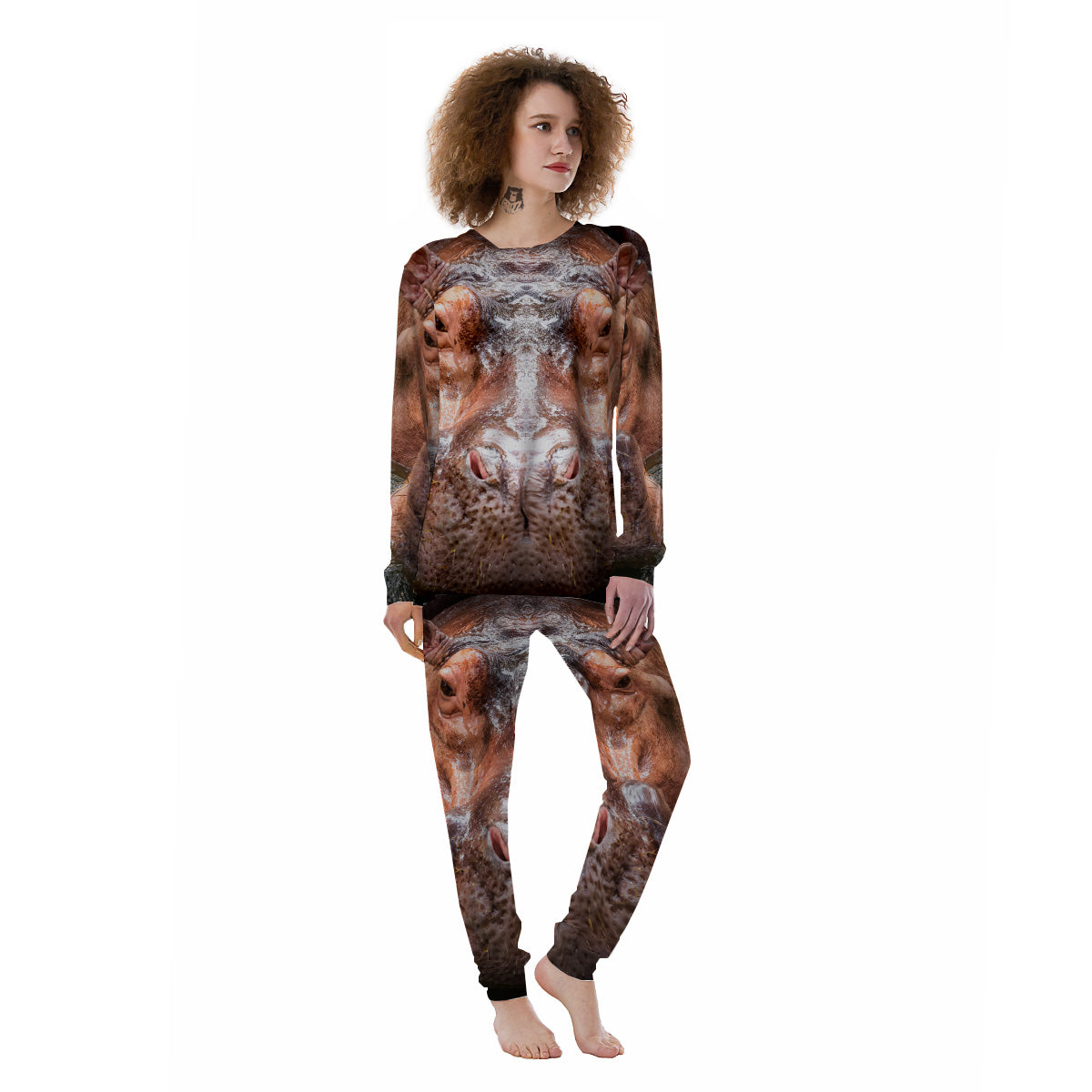 Portrait Hippo Print Women's Pajamas-grizzshop