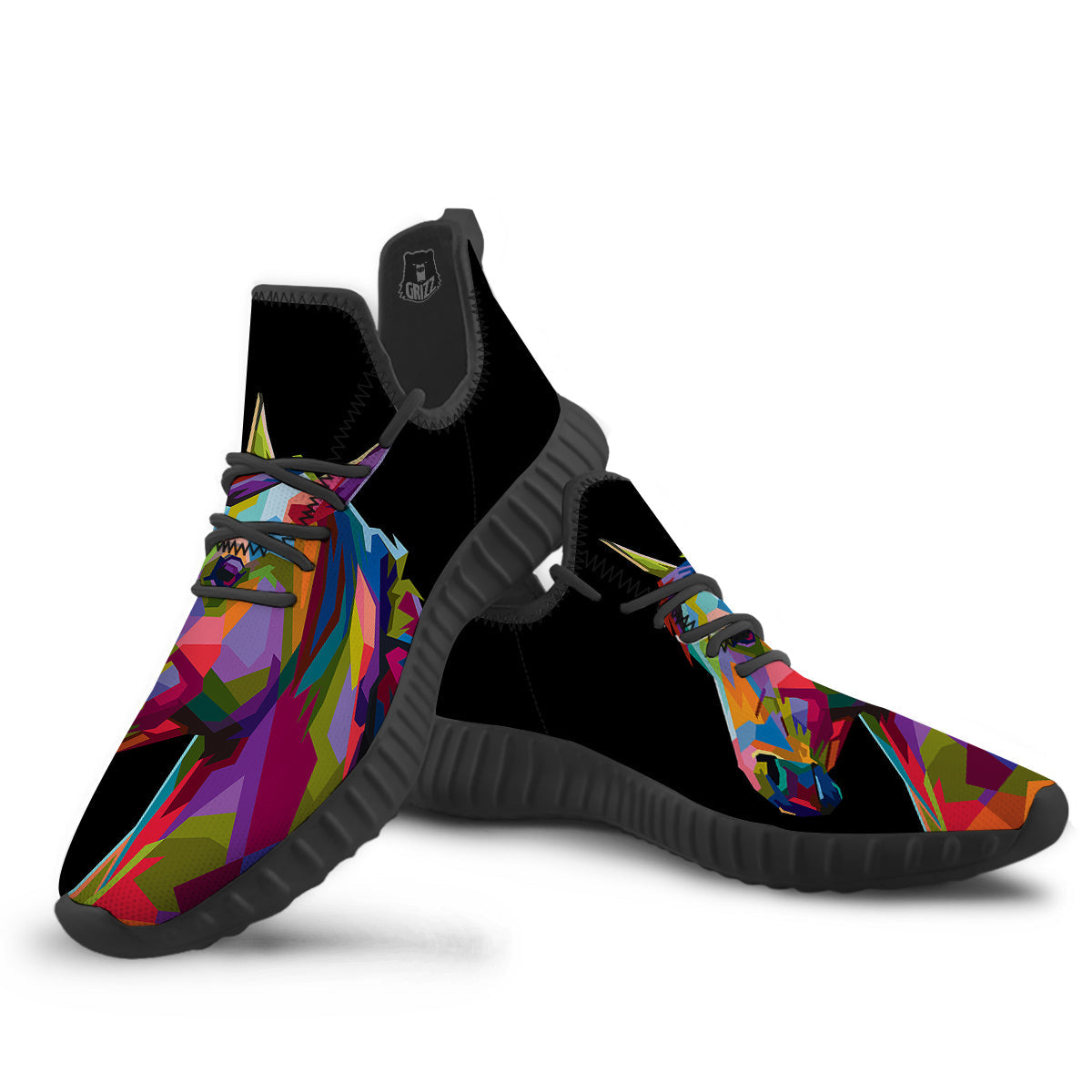 Portrait Horse Colorful Print Black Walking Shoes-grizzshop