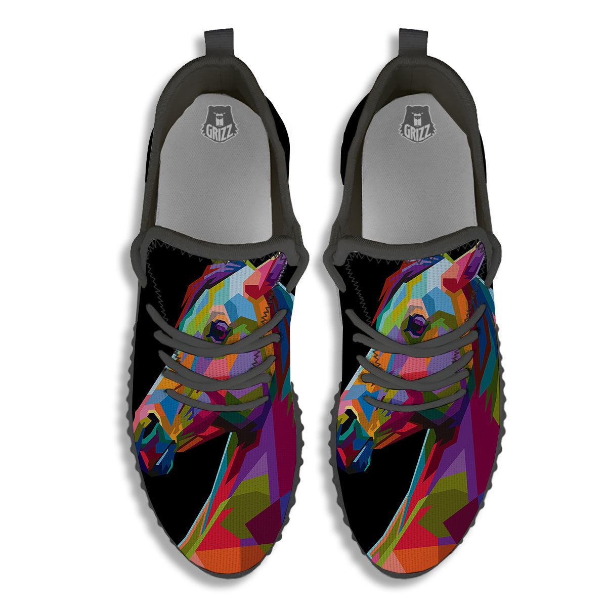 Portrait Horse Colorful Print Black Walking Shoes-grizzshop