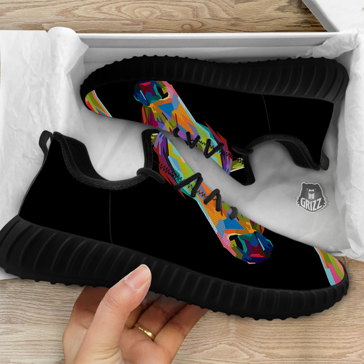 Portrait Horse Colorful Print Black Walking Shoes-grizzshop