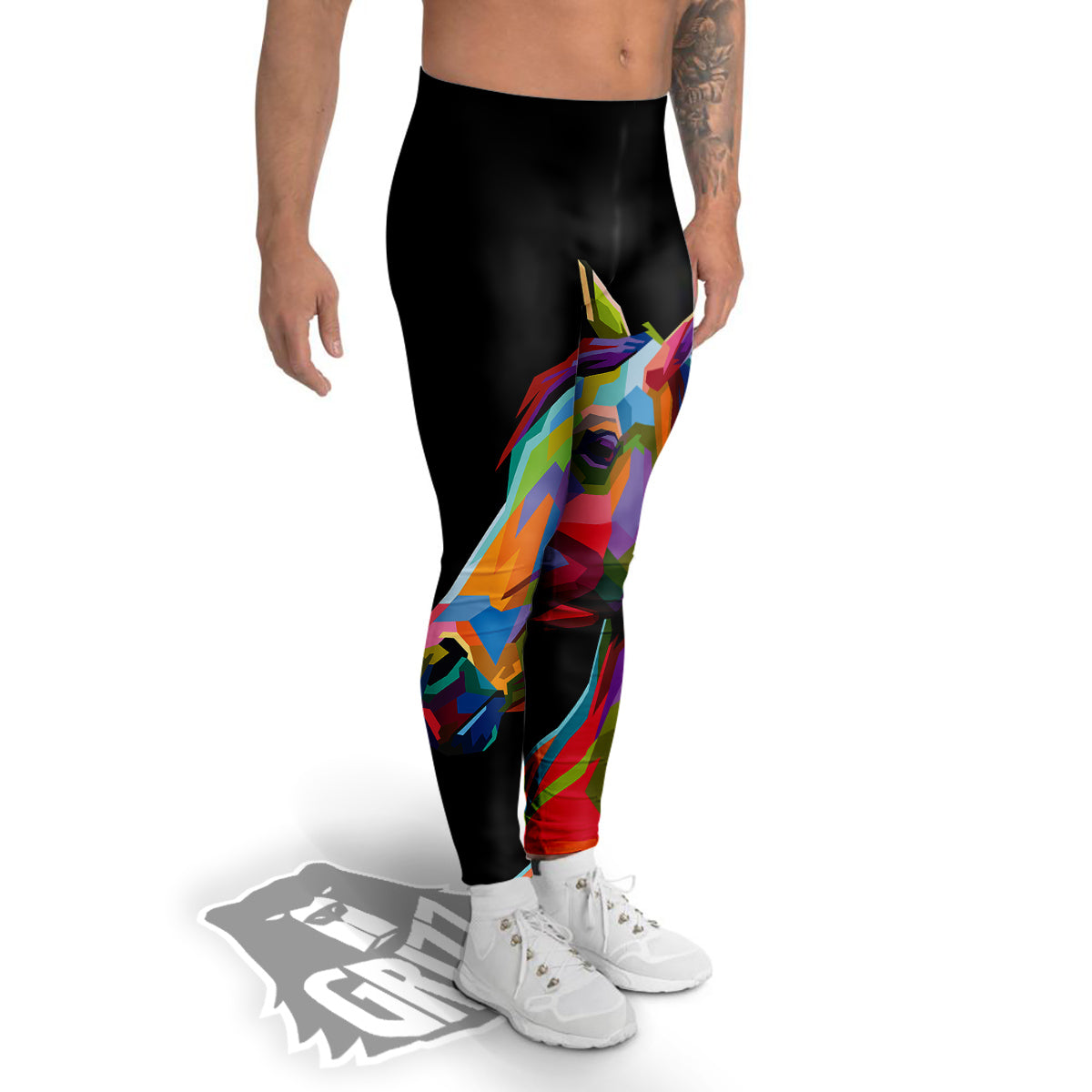 Portrait Horse Colorful Print Men's Leggings-grizzshop