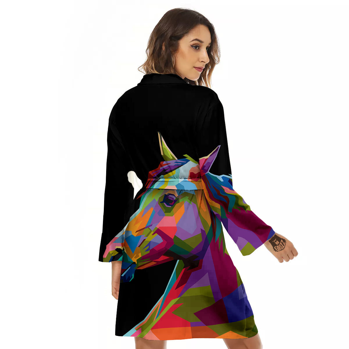 Portrait Horse Colorful Print Women's Robe-grizzshop