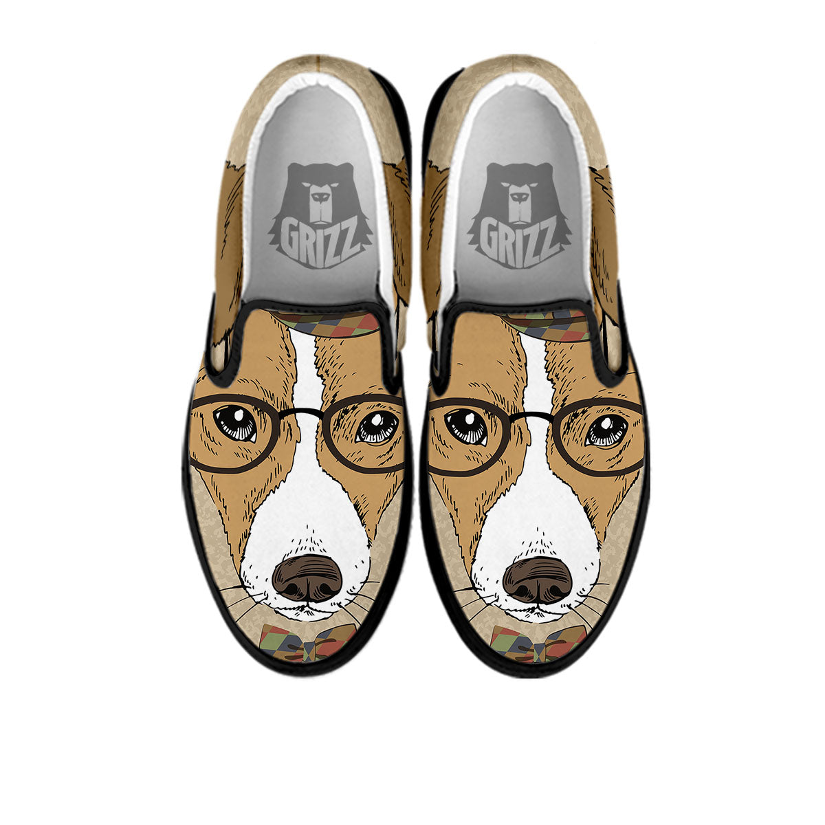 Portrait Jack Russell Terrier Print Black Slip On Shoes-grizzshop