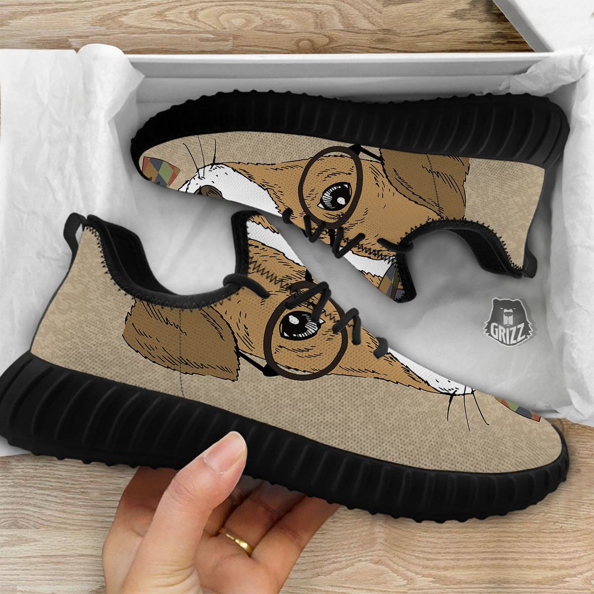 Portrait Jack Russell Terrier Print Black Walking Shoes-grizzshop