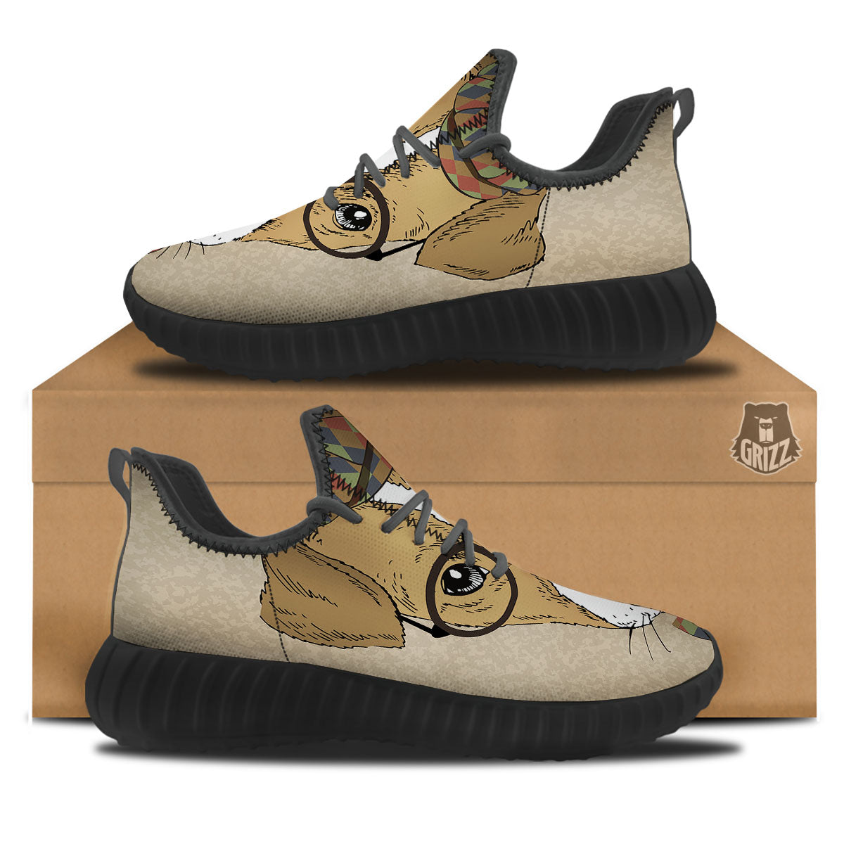 Portrait Jack Russell Terrier Print Black Walking Shoes-grizzshop