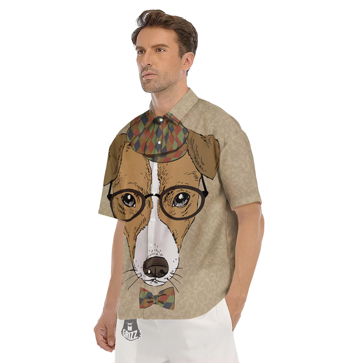 Portrait Jack Russell Terrier Print Men's Short Sleeve Shirts-grizzshop