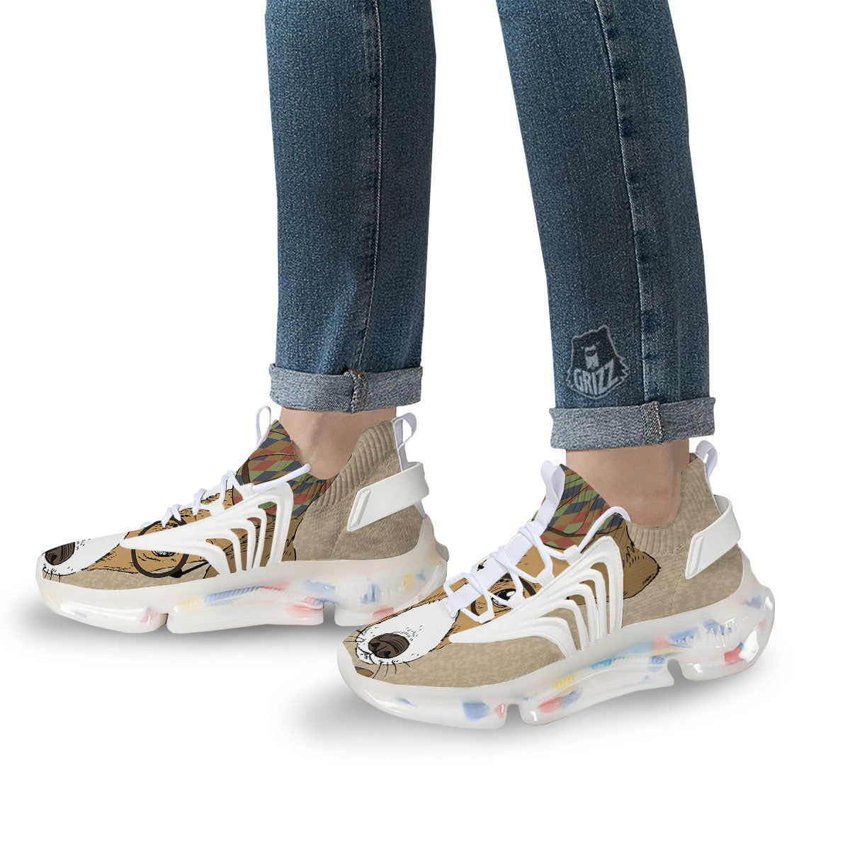 Portrait Jack Russell Terrier Print White Gym Shoes-grizzshop