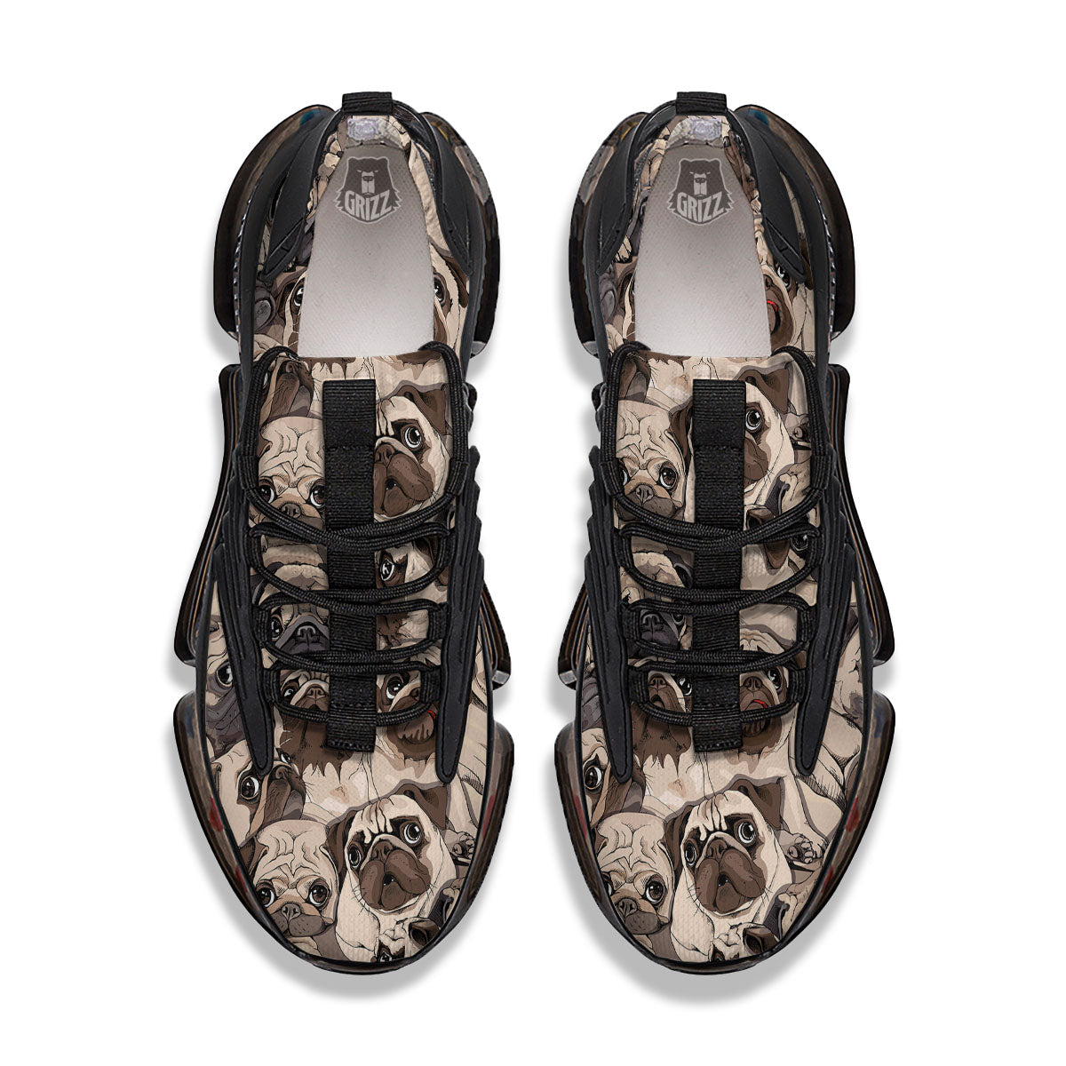 Portrait Pug Vintage Print Pattern Black Gym Shoes-grizzshop