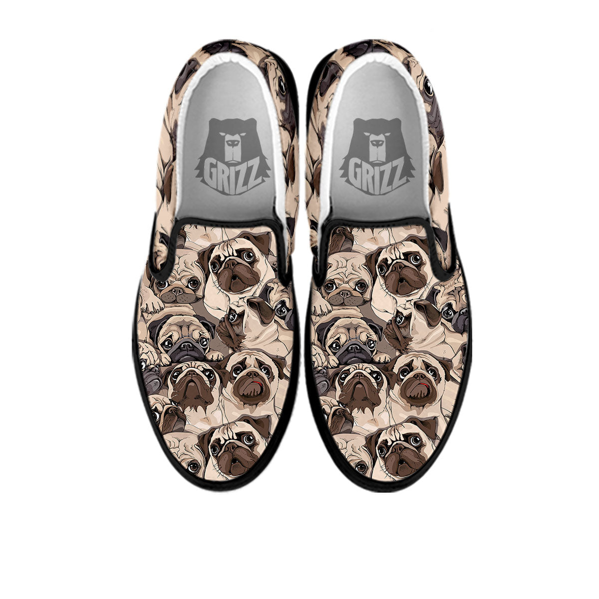 Portrait Pug Vintage Print Pattern Black Slip On Shoes-grizzshop