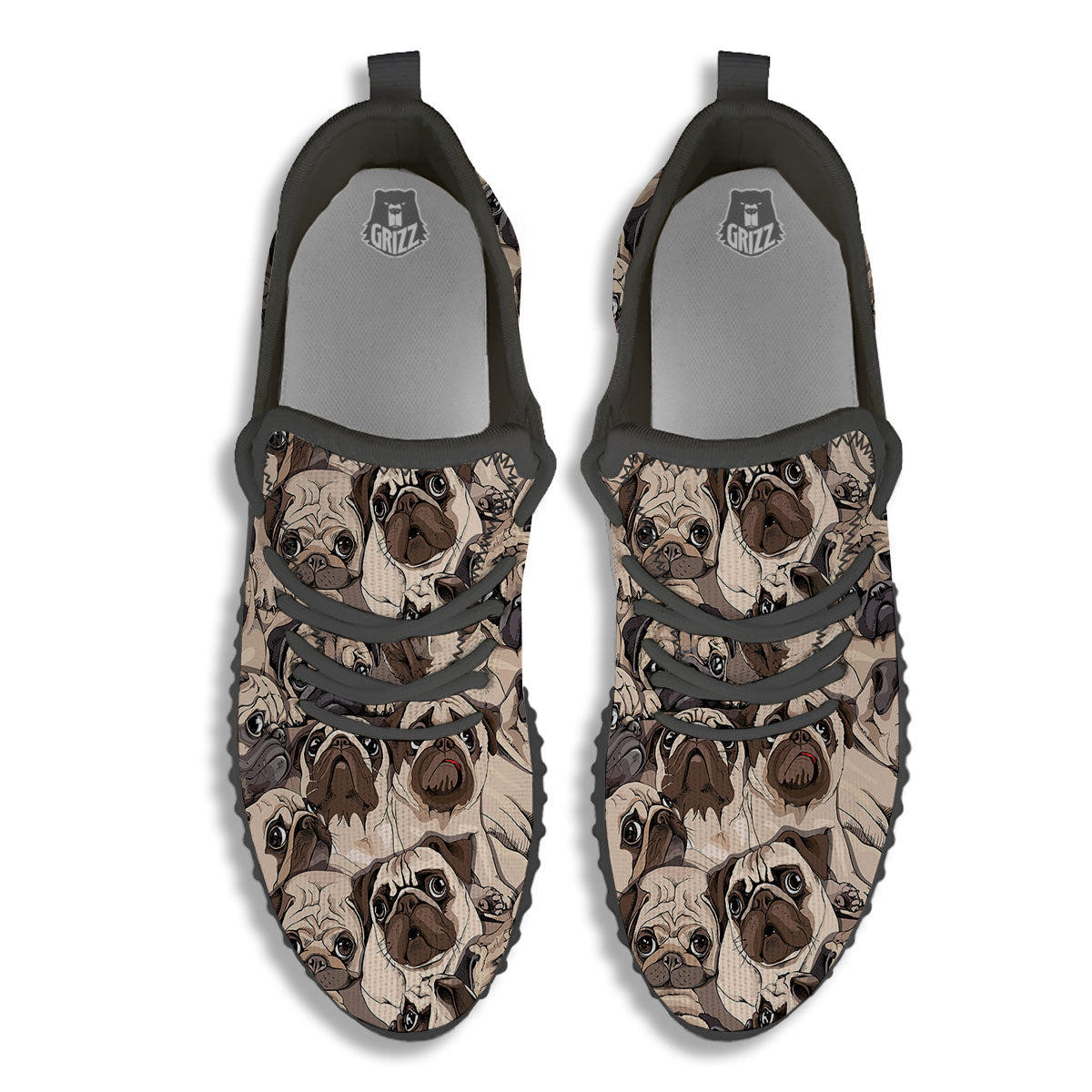 Portrait Pug Vintage Print Pattern Black Walking Shoes-grizzshop