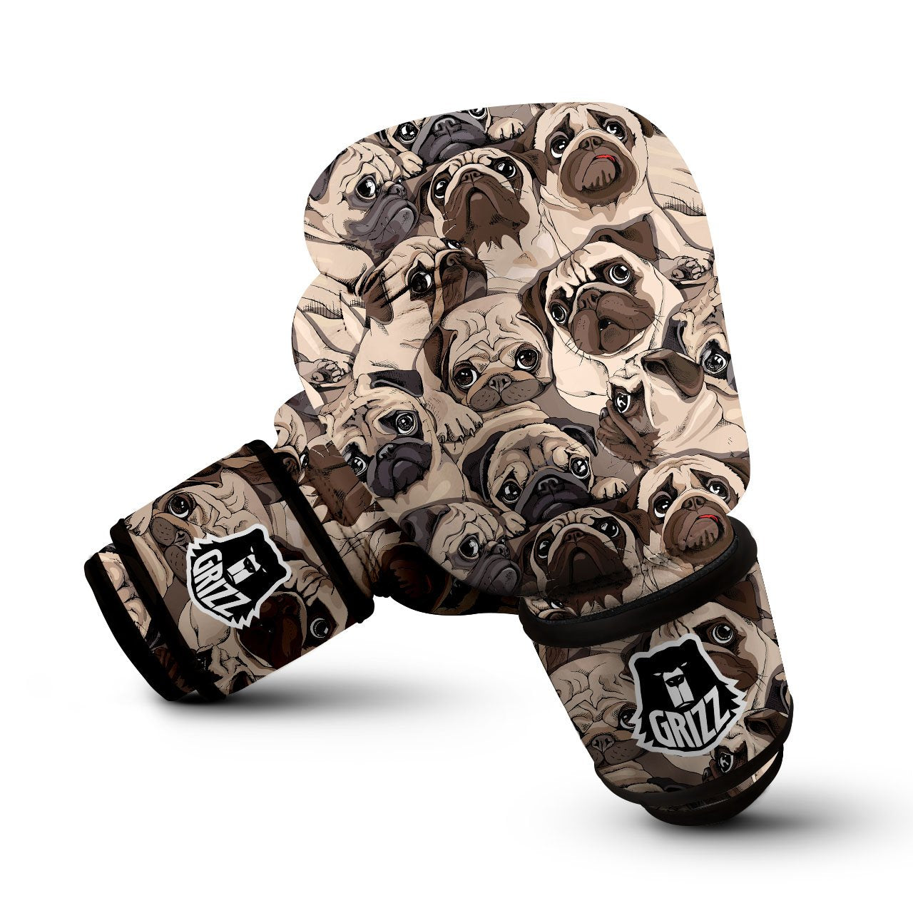 Portrait Pug Vintage Print Pattern Boxing Gloves-grizzshop