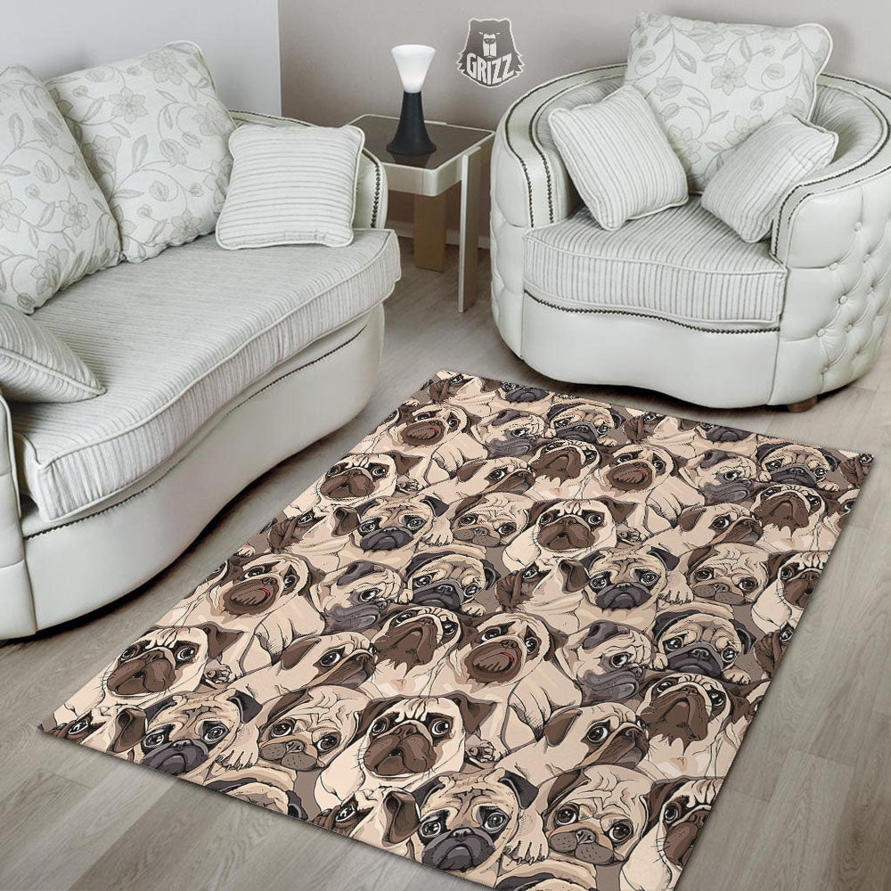 Portrait Pug Vintage Print Pattern Floor Mat-grizzshop