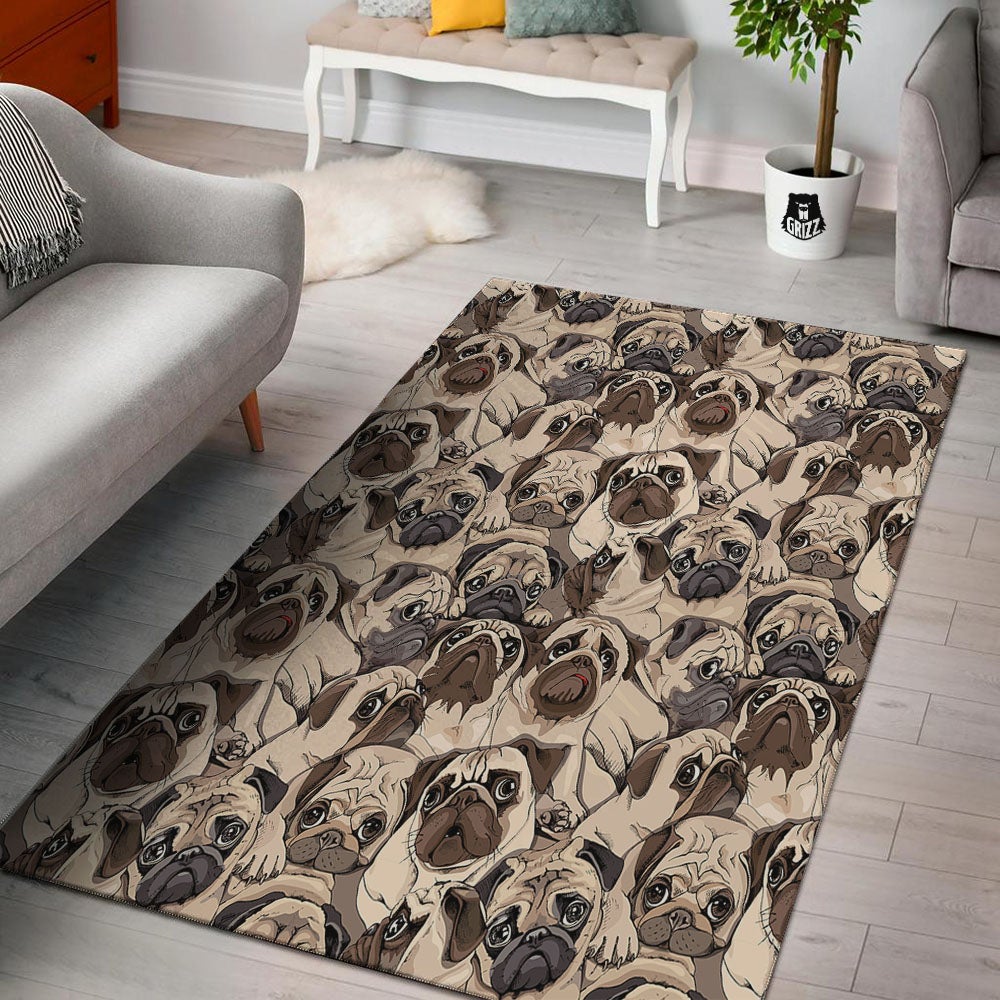 Portrait Pug Vintage Print Pattern Floor Mat-grizzshop