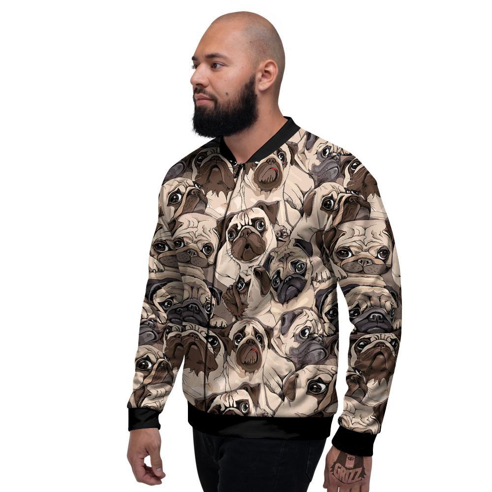 Portrait Pug Vintage Print Pattern Men's Bomber Jacket-grizzshop