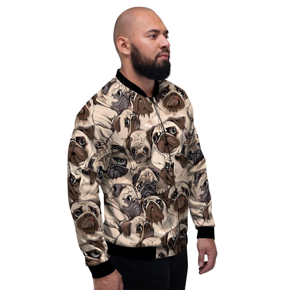 Portrait Pug Vintage Print Pattern Men's Bomber Jacket-grizzshop