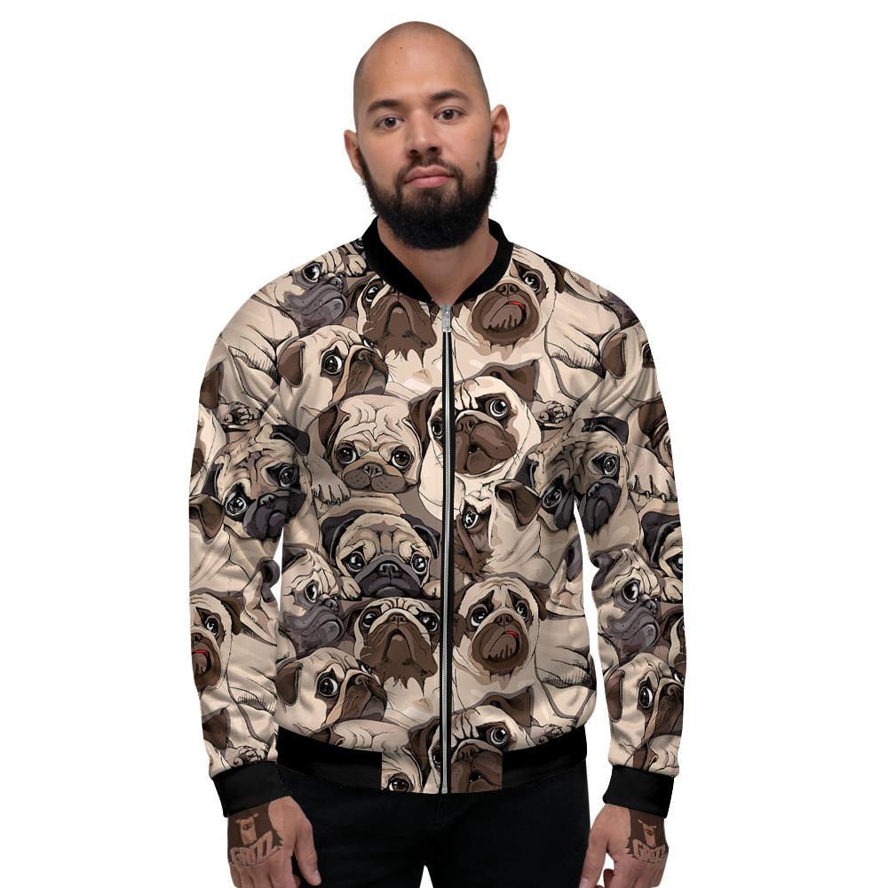Portrait Pug Vintage Print Pattern Men's Bomber Jacket-grizzshop