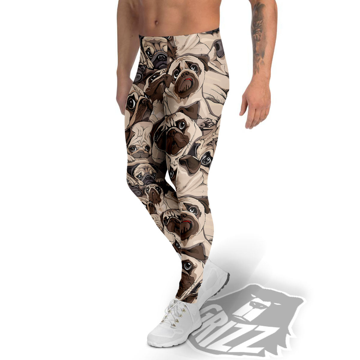 Portrait Pug Vintage Print Pattern Men's Leggings-grizzshop