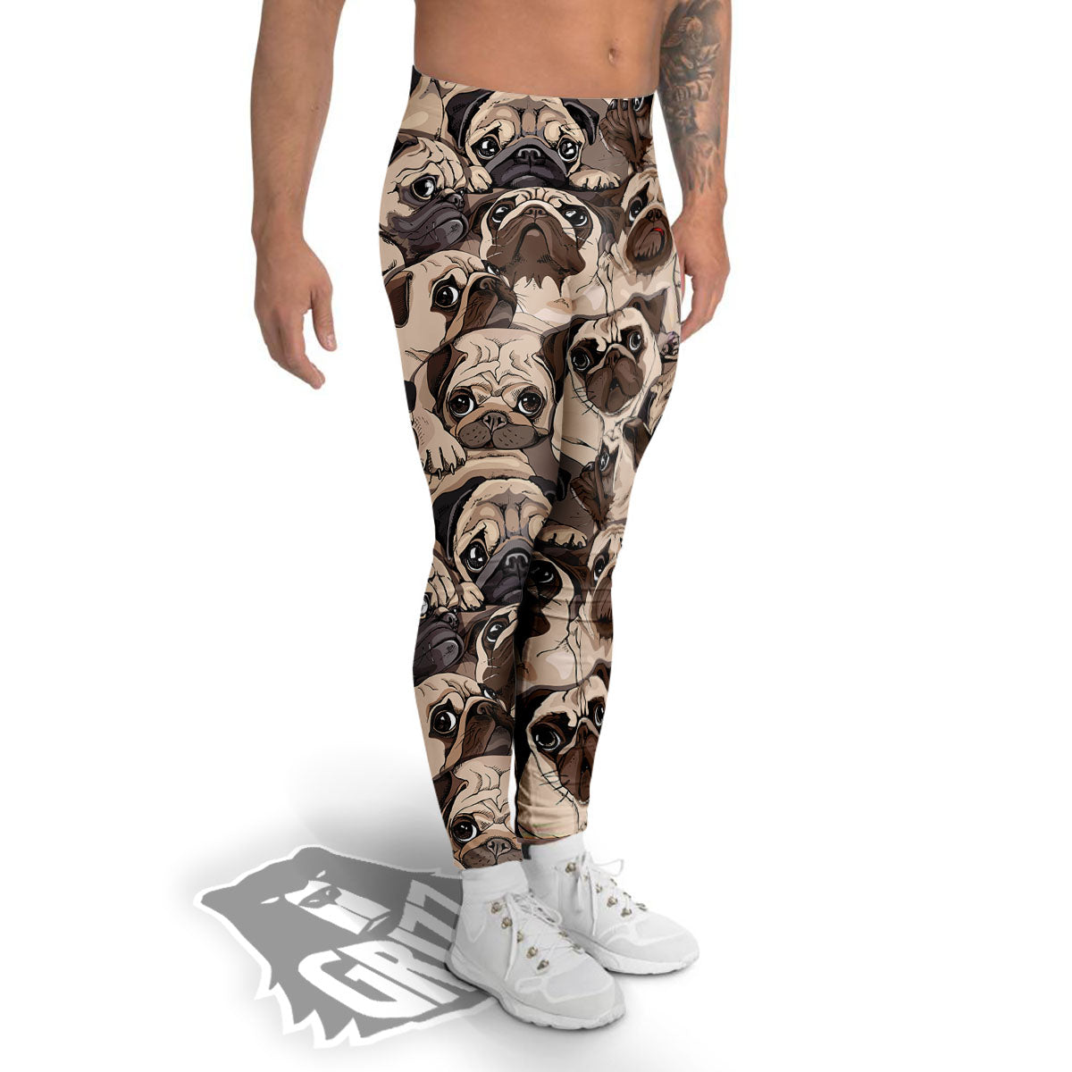 Portrait Pug Vintage Print Pattern Men's Leggings-grizzshop