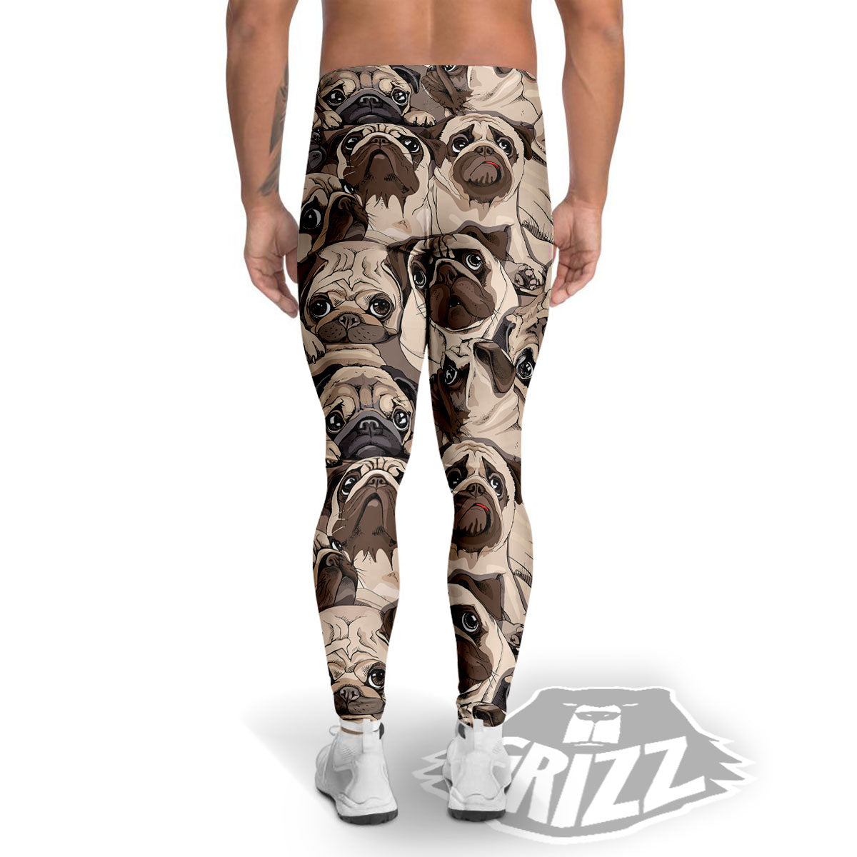 Portrait Pug Vintage Print Pattern Men's Leggings-grizzshop